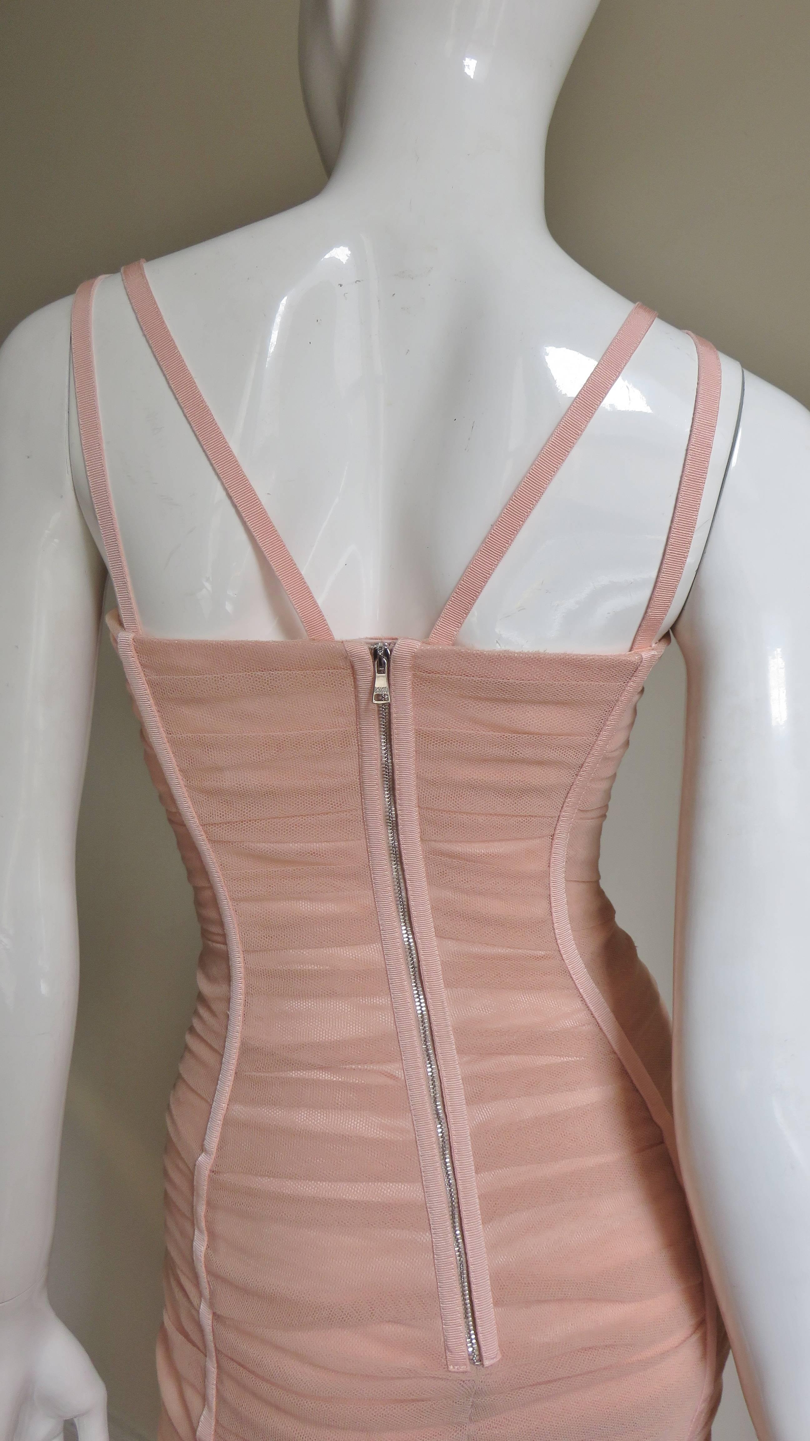 Women's Dolce & Gabbana Nude Pink Silk Ruched Bodycon Corset Dress