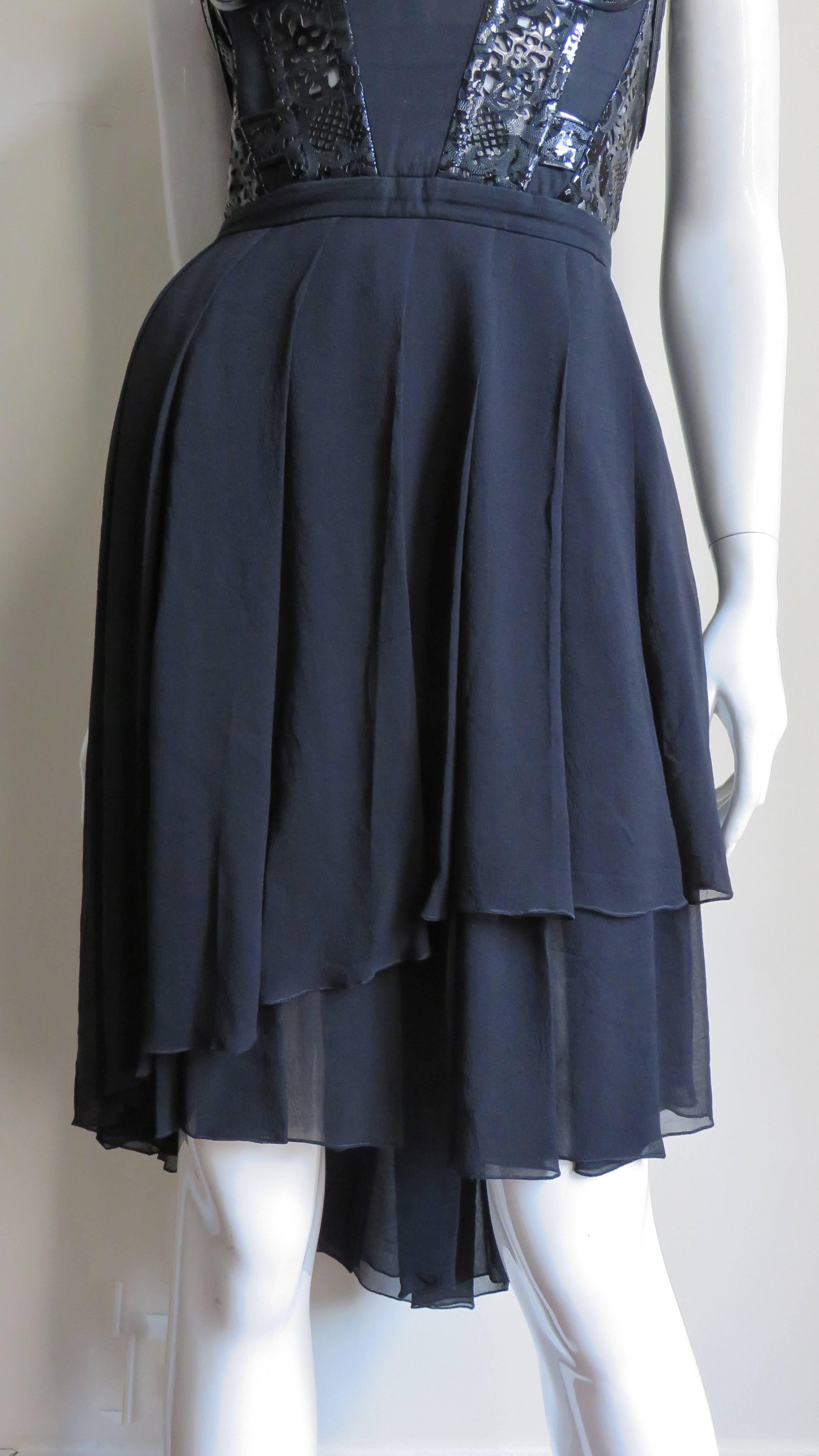Versace Silk and Laser Cut Patent Leather Trim Silk Corset Dress 1