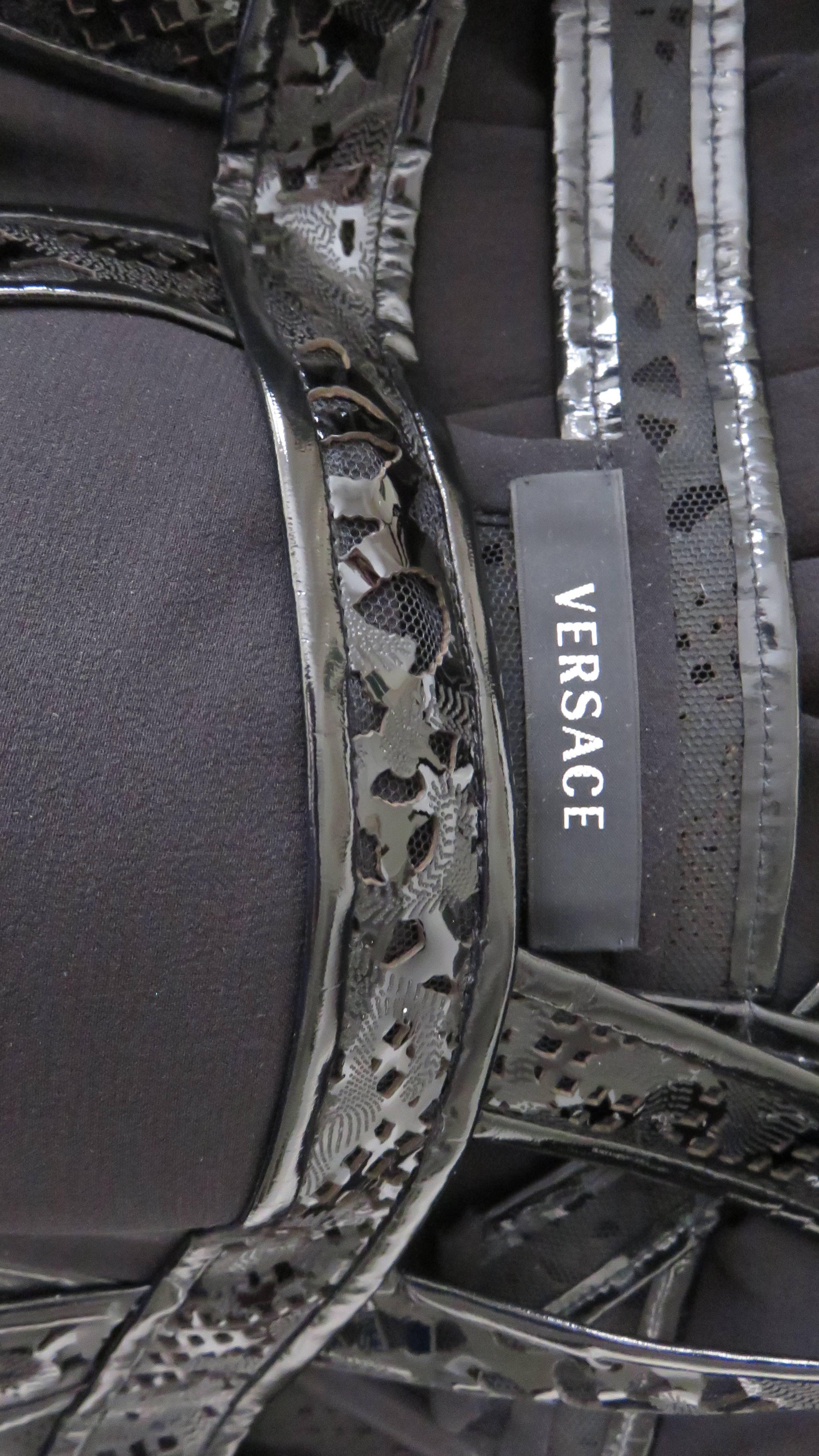 Versace Silk and Laser Cut Patent Leather Trim Silk Corset Dress 10