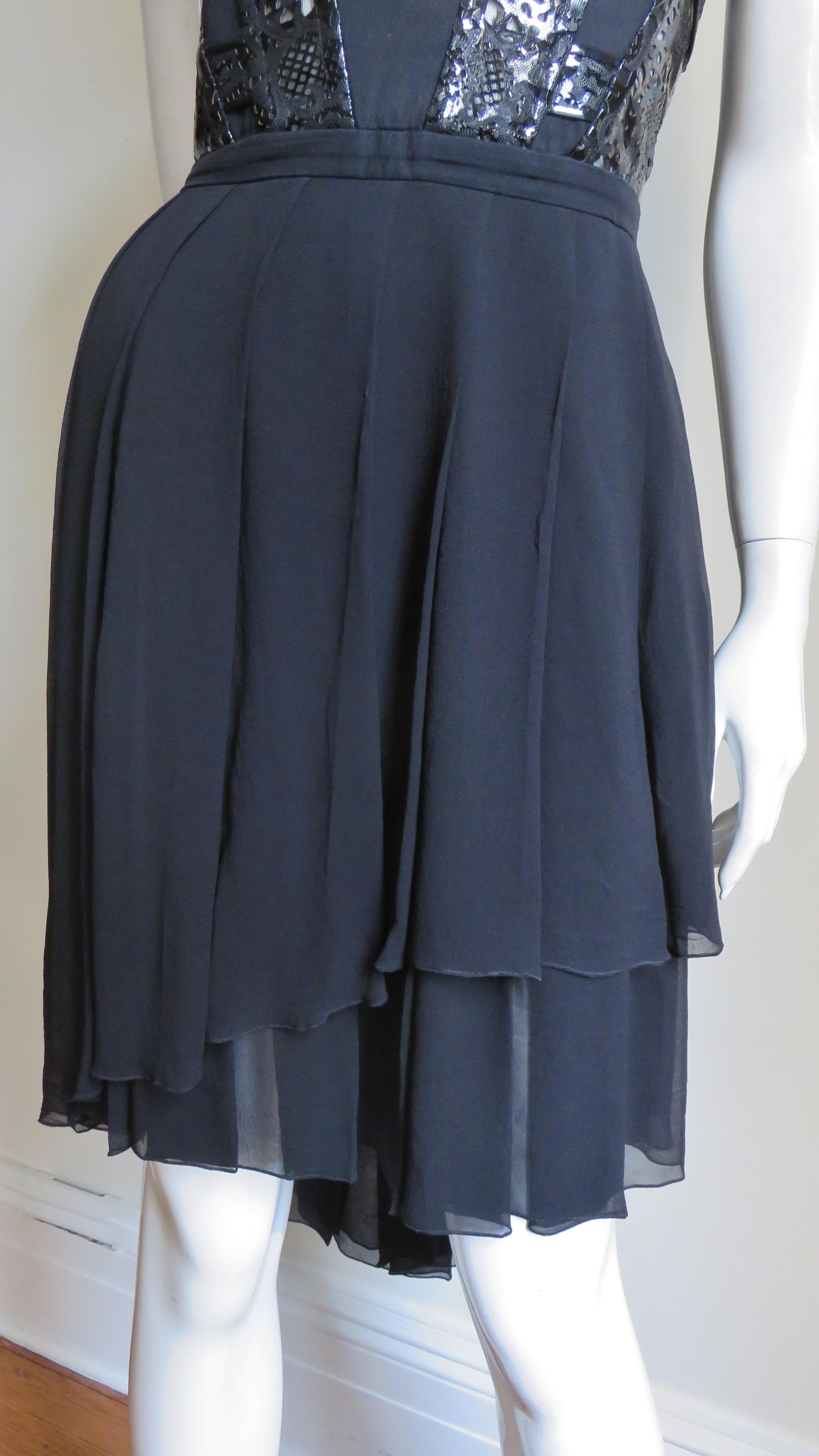 Versace Silk and Laser Cut Patent Leather Trim Silk Corset Dress 2