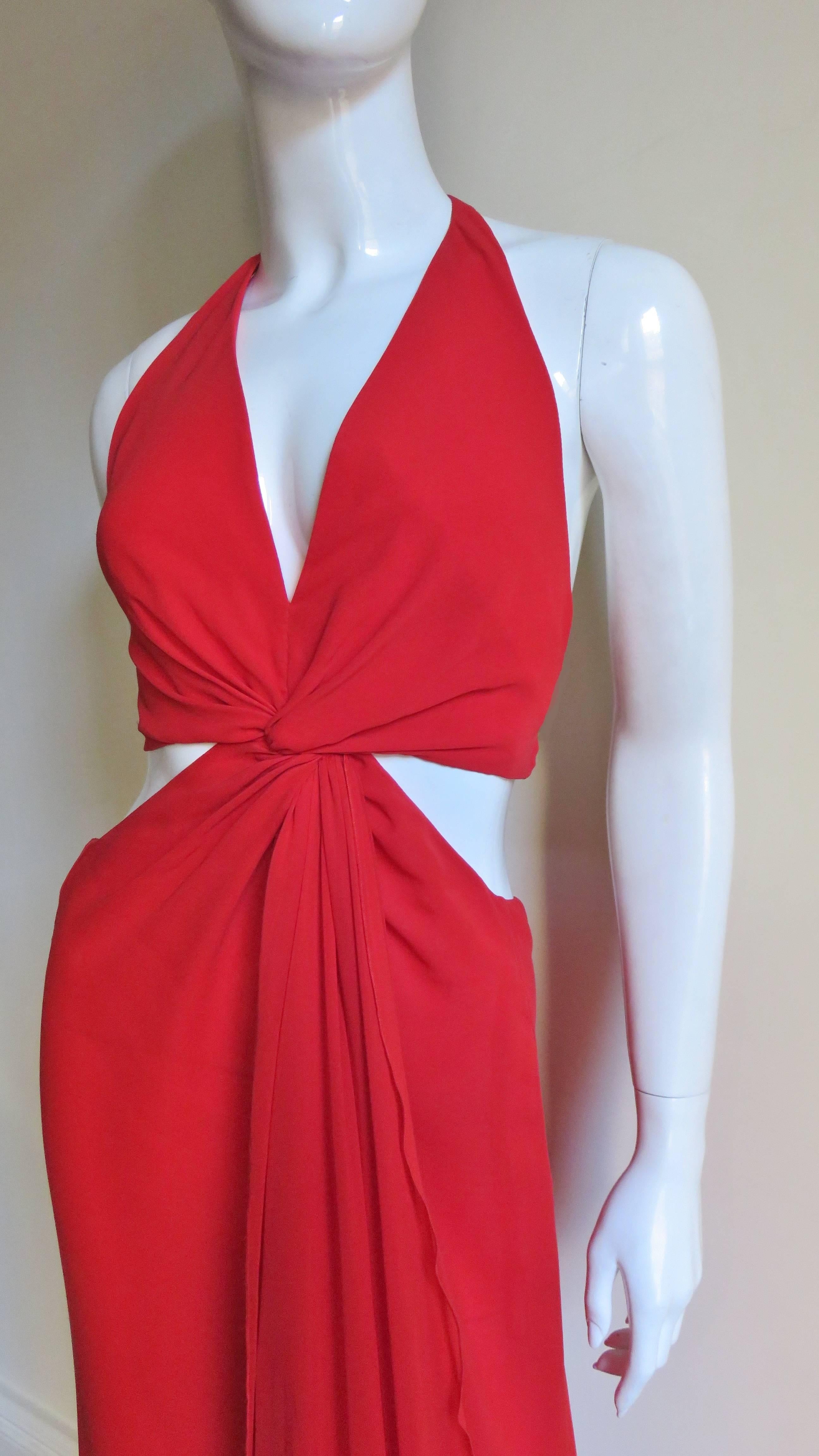 Red Fabulous Valentino Plunge Gown With Cutout Waist