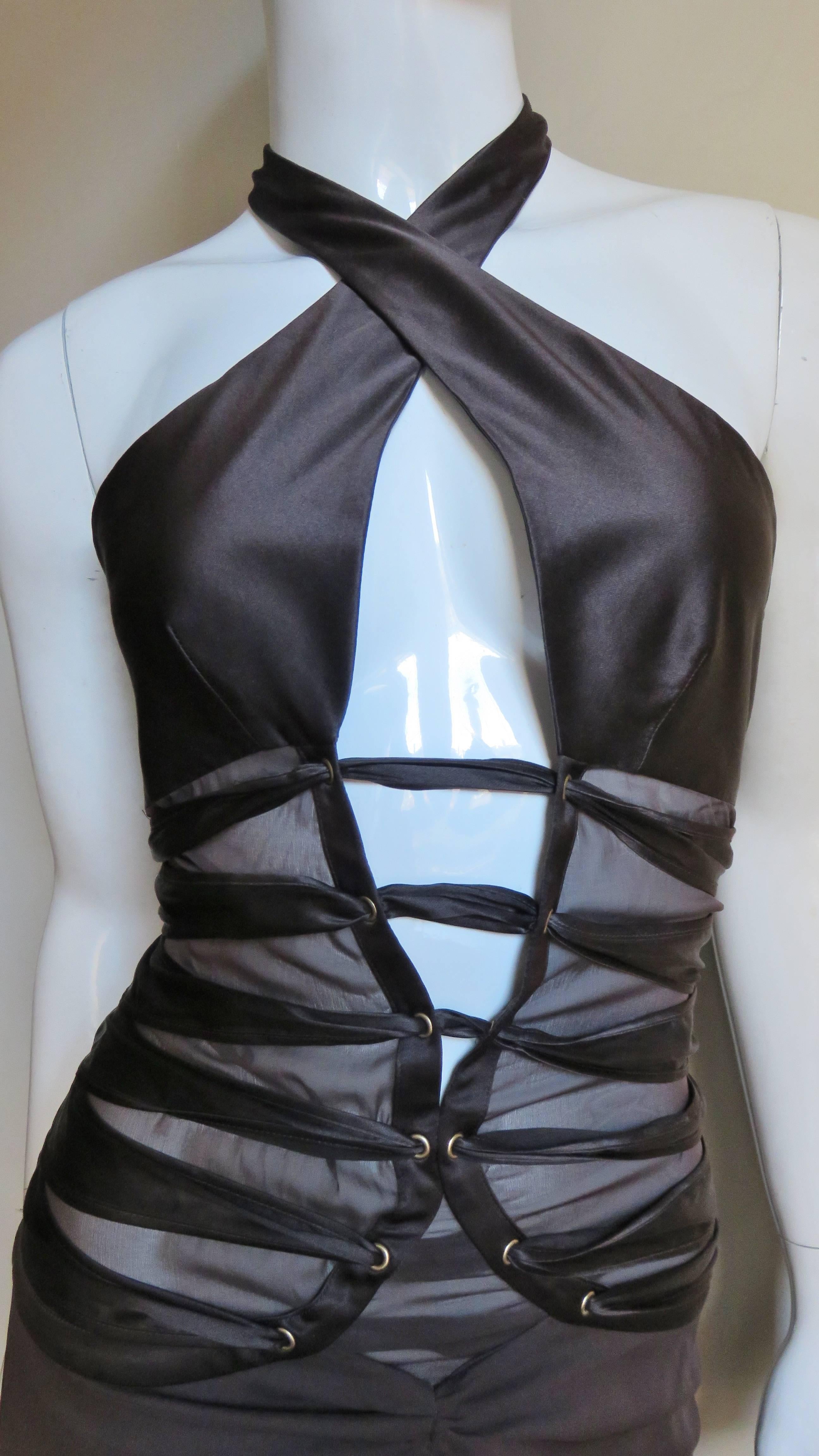 2000s Tom Ford Gucci Silk Plunging Halter Dress. In Good Condition In Water Mill, NY