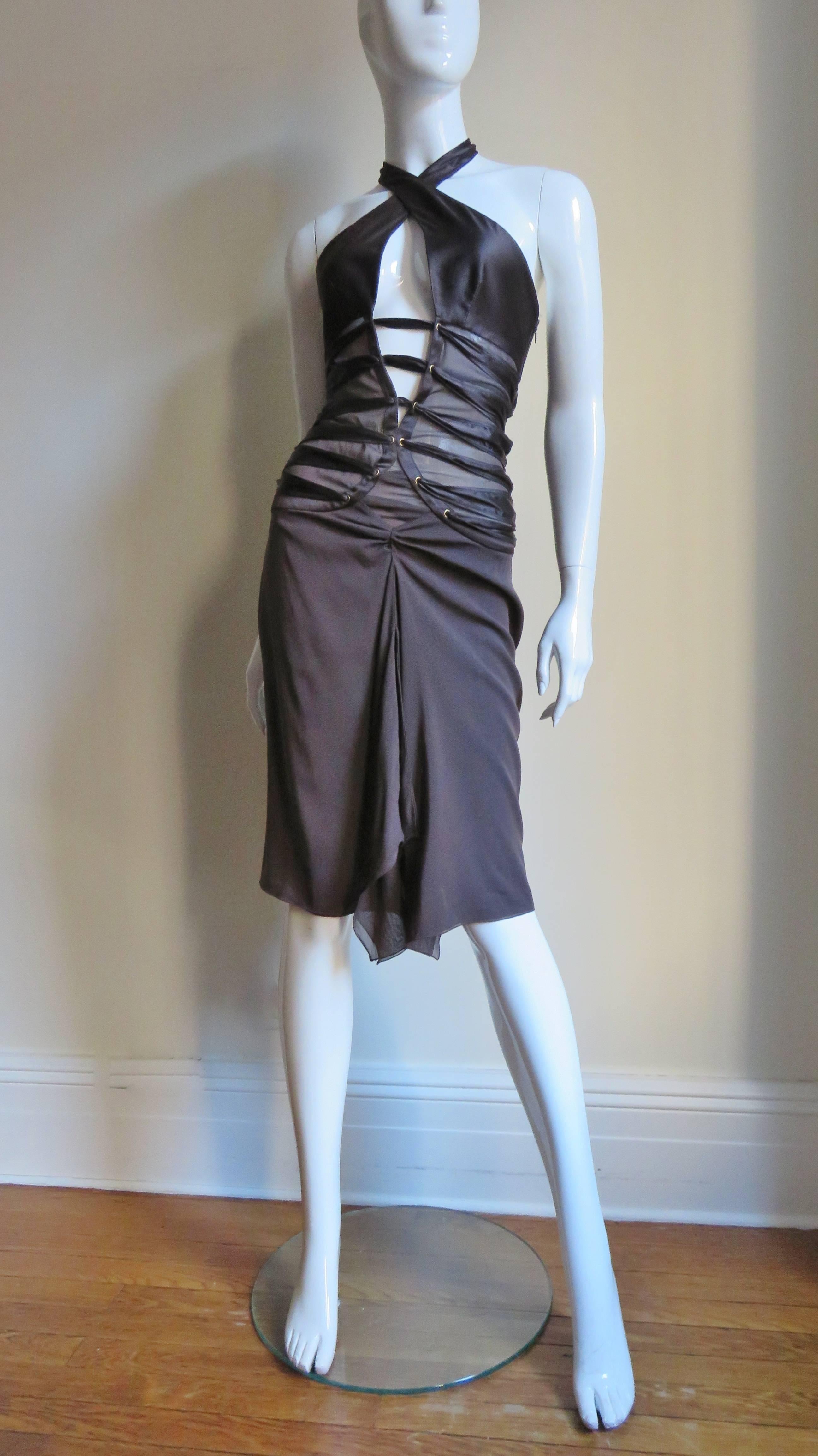 2000s Tom Ford Gucci Silk Plunging Halter Dress. 3