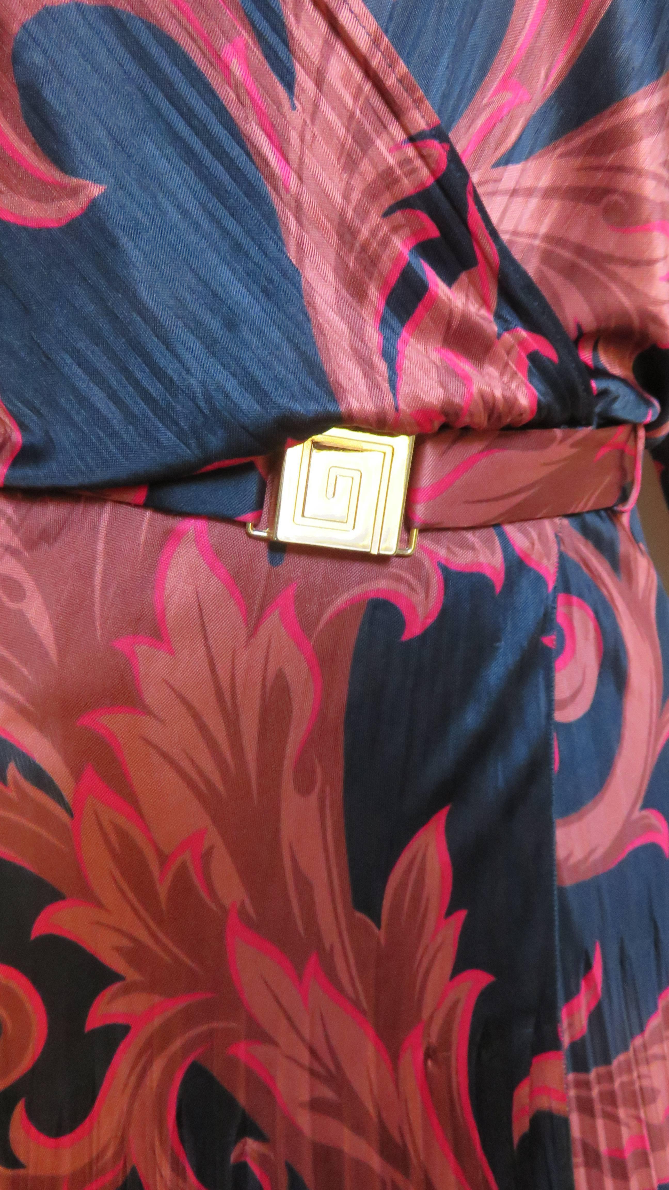 Black 1990s Gianni Versace Baroque Print Silk Wrap Dress