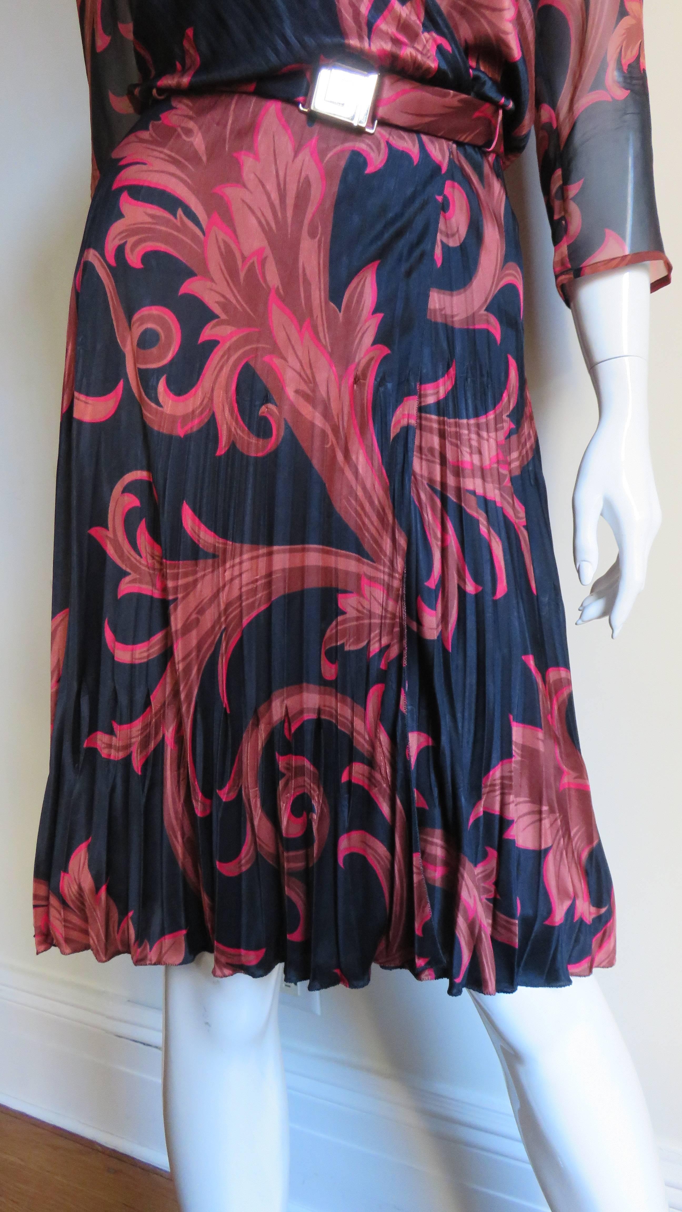 1990s Gianni Versace Baroque Print Silk Wrap Dress In Good Condition In Water Mill, NY