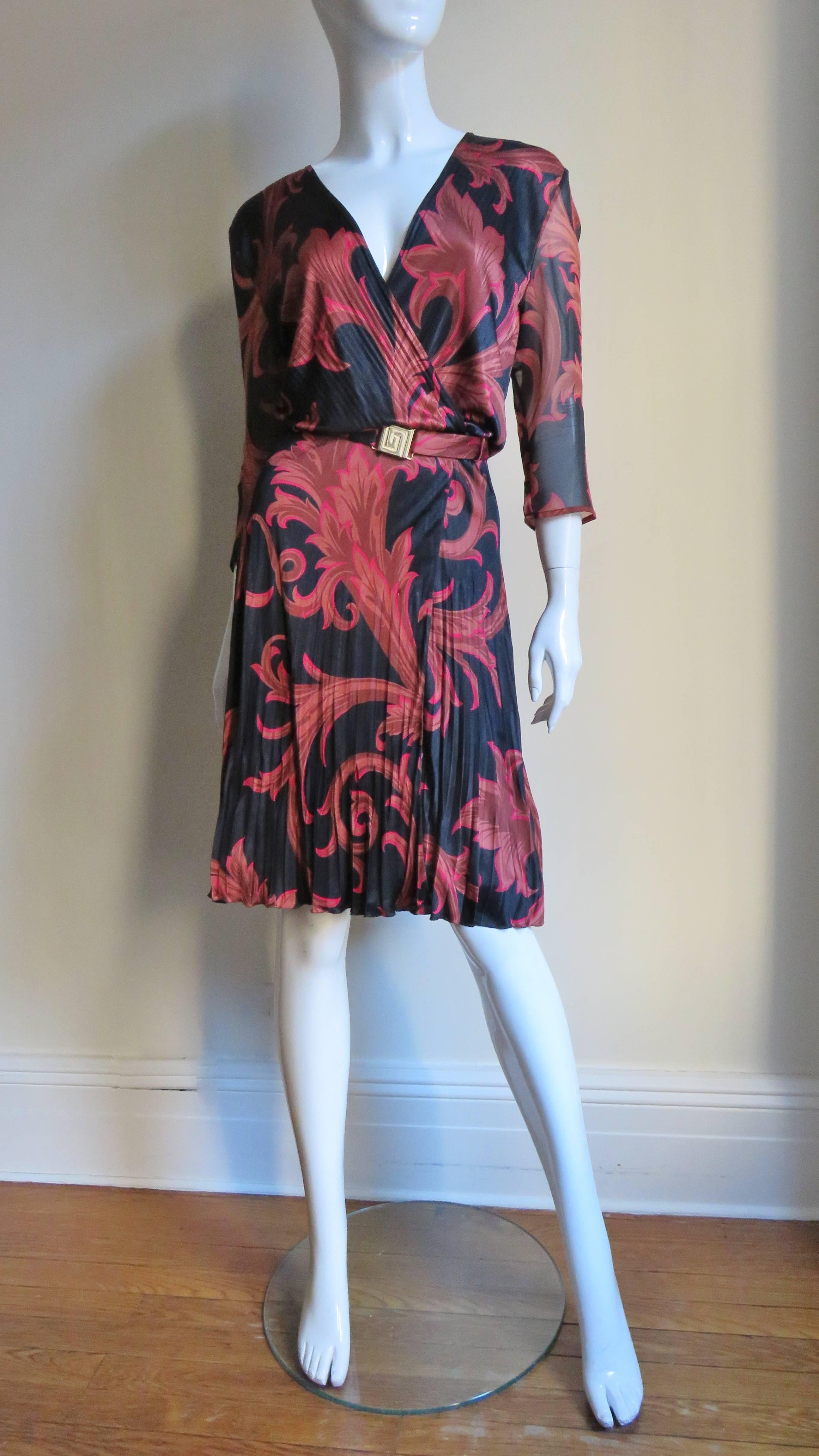 Women's 1990s Gianni Versace Baroque Print Silk Wrap Dress