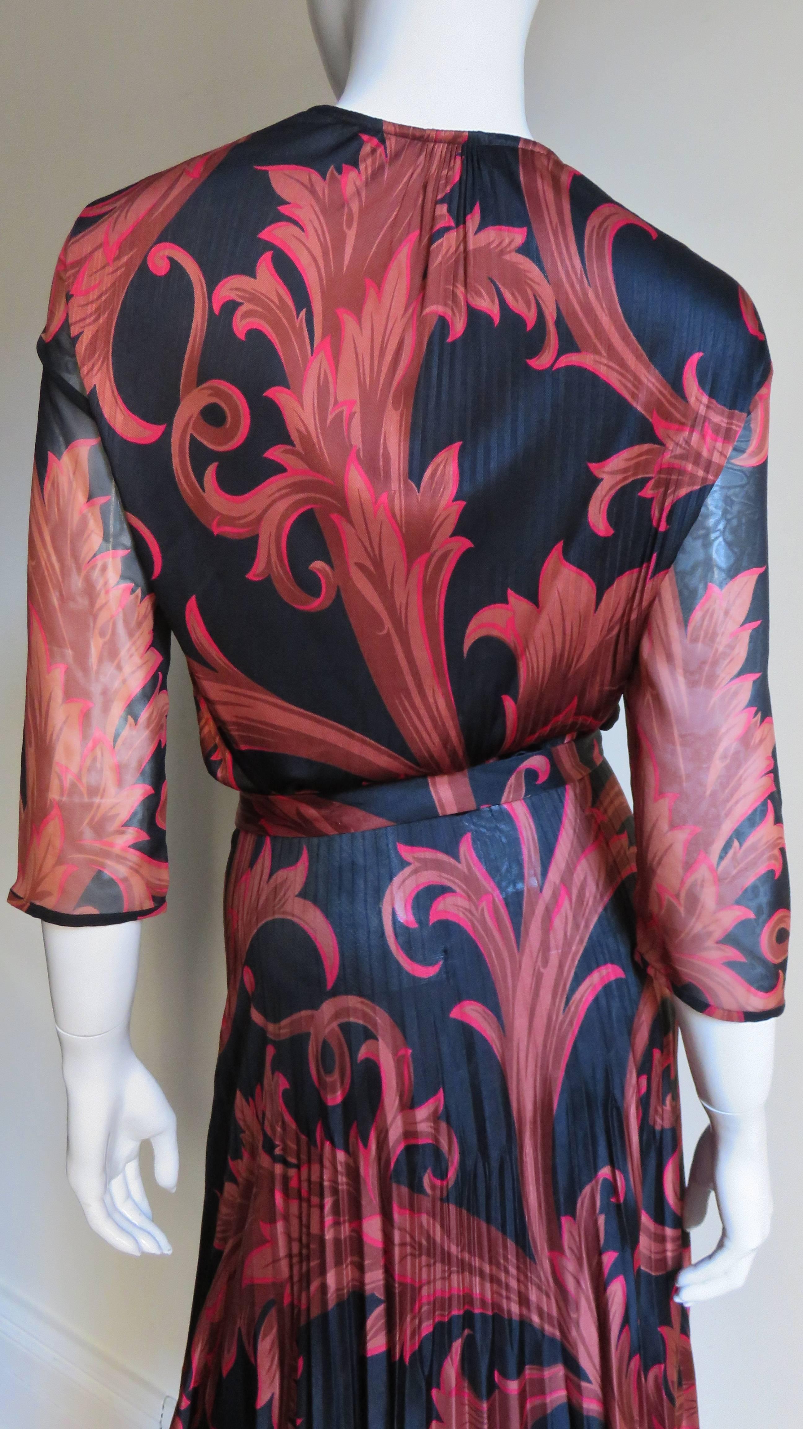 1990s Gianni Versace Baroque Print Silk Wrap Dress 2