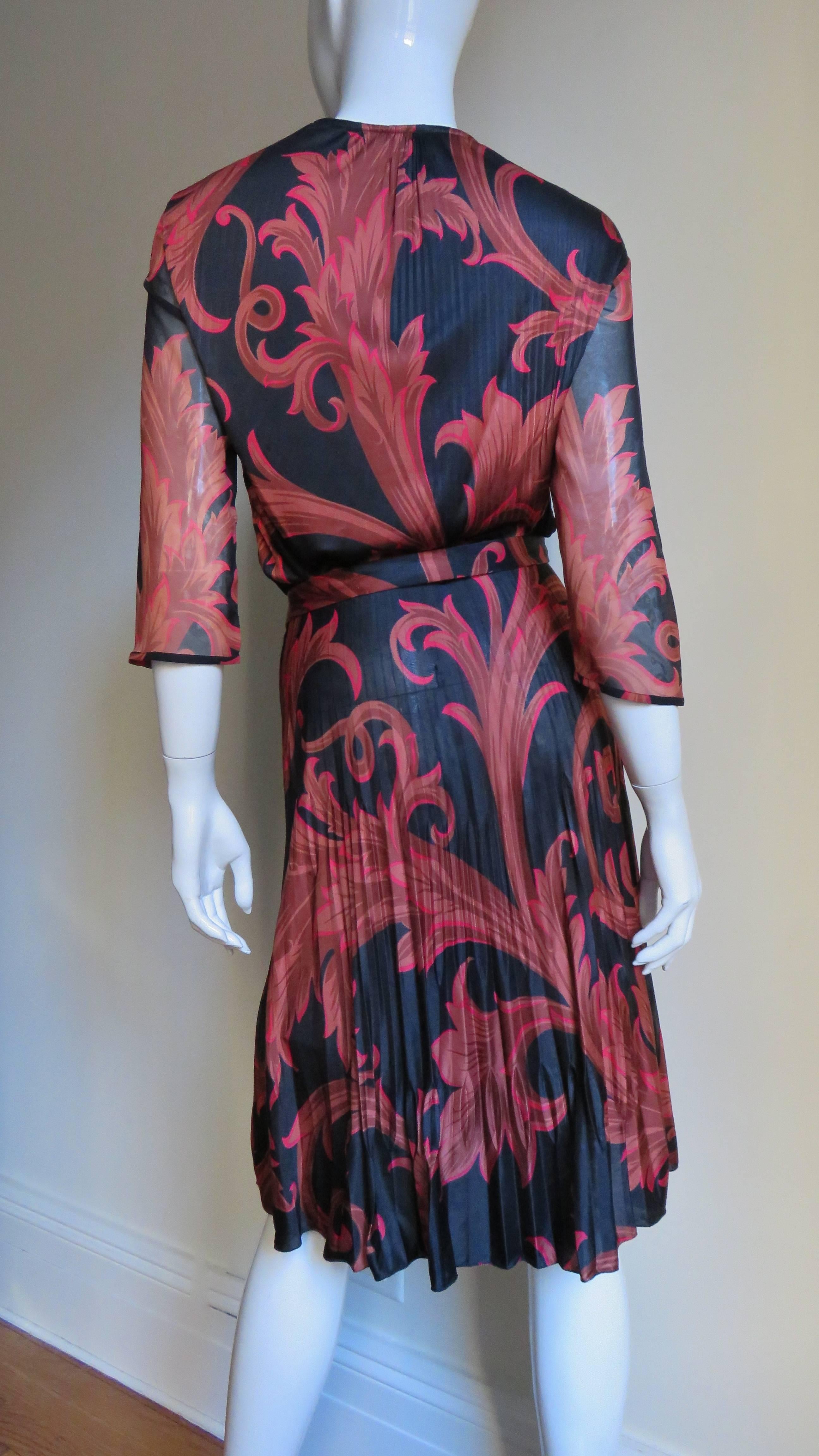 1990s Gianni Versace Baroque Print Silk Wrap Dress 1