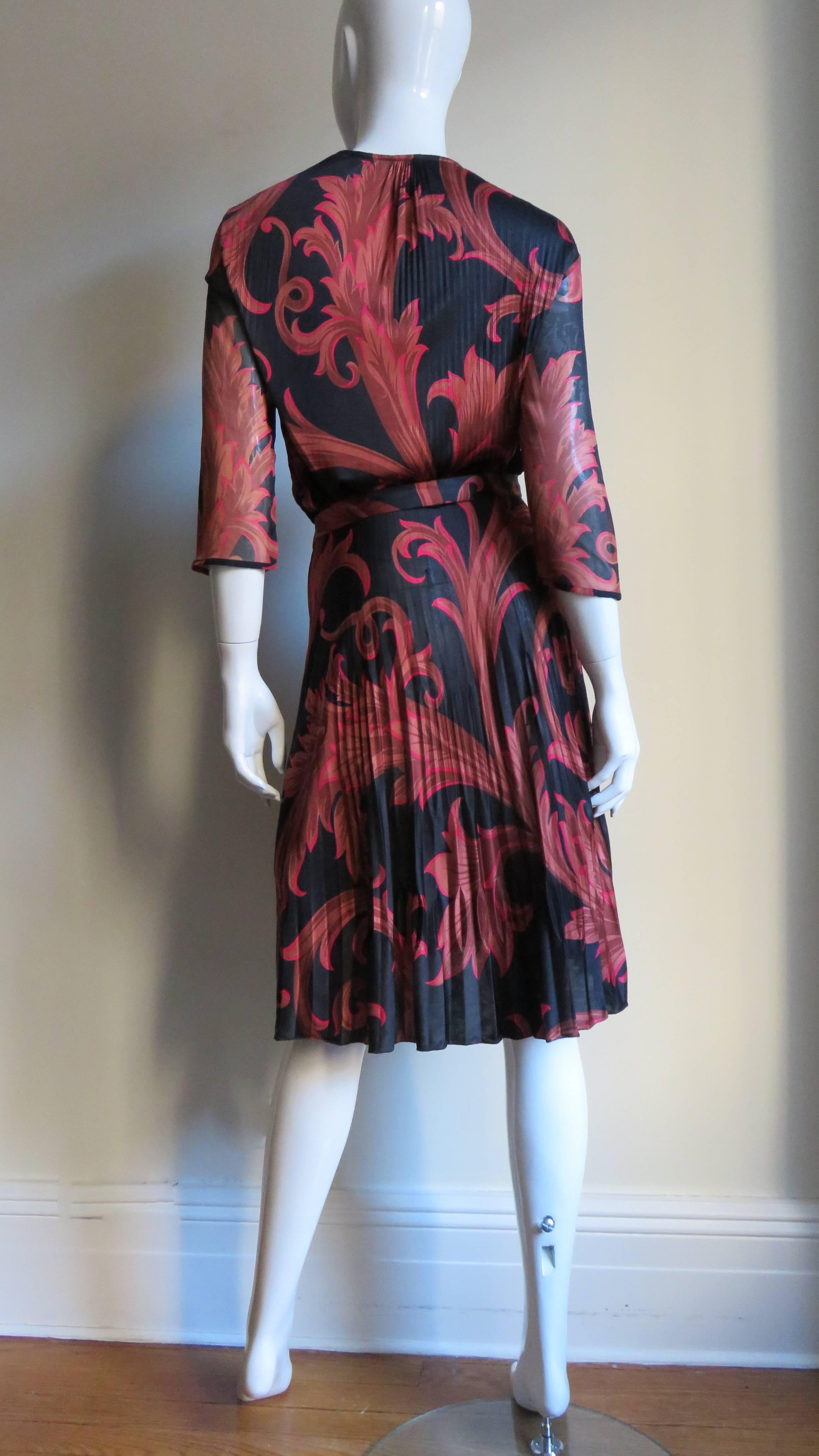 1990s Gianni Versace Baroque Print Silk Wrap Dress 3