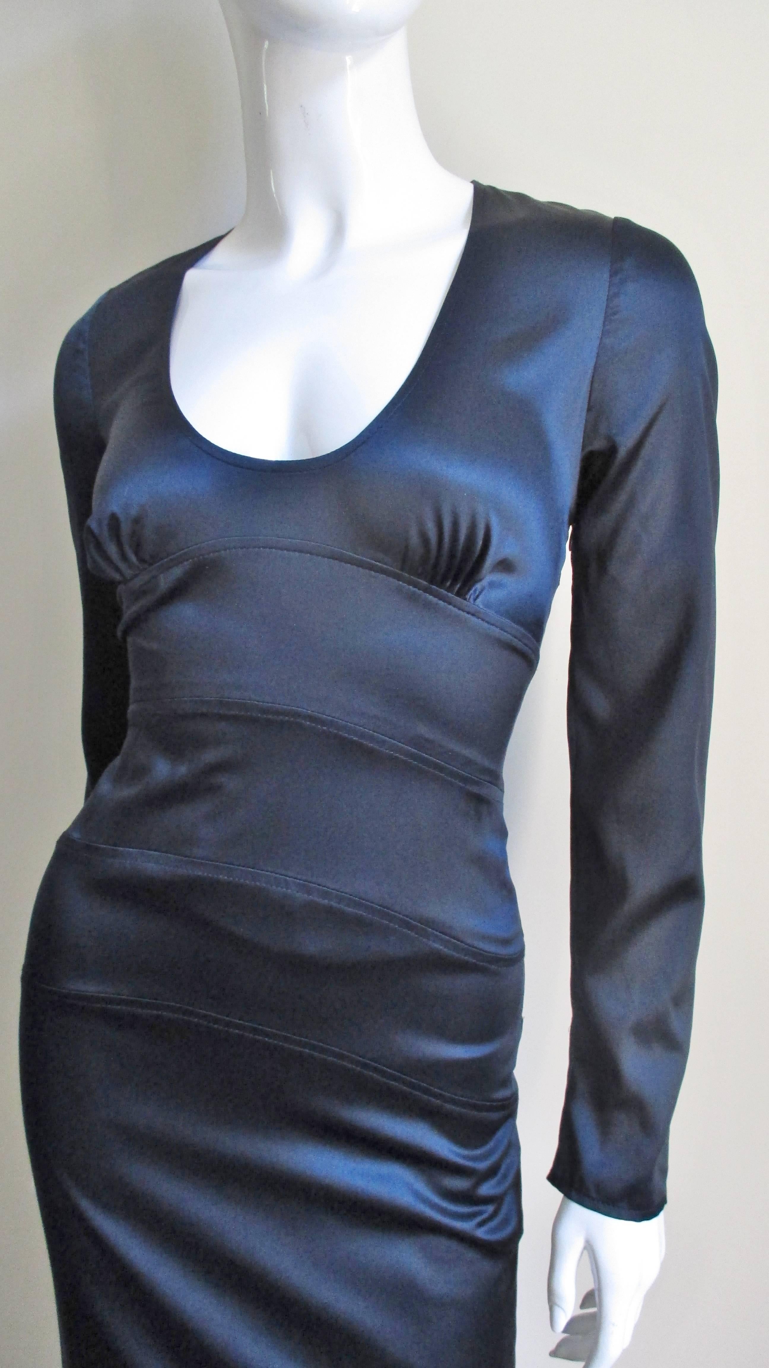 Versace Navy Silk Dress with Cut out Back 1990s In Excellent Condition In Water Mill, NY