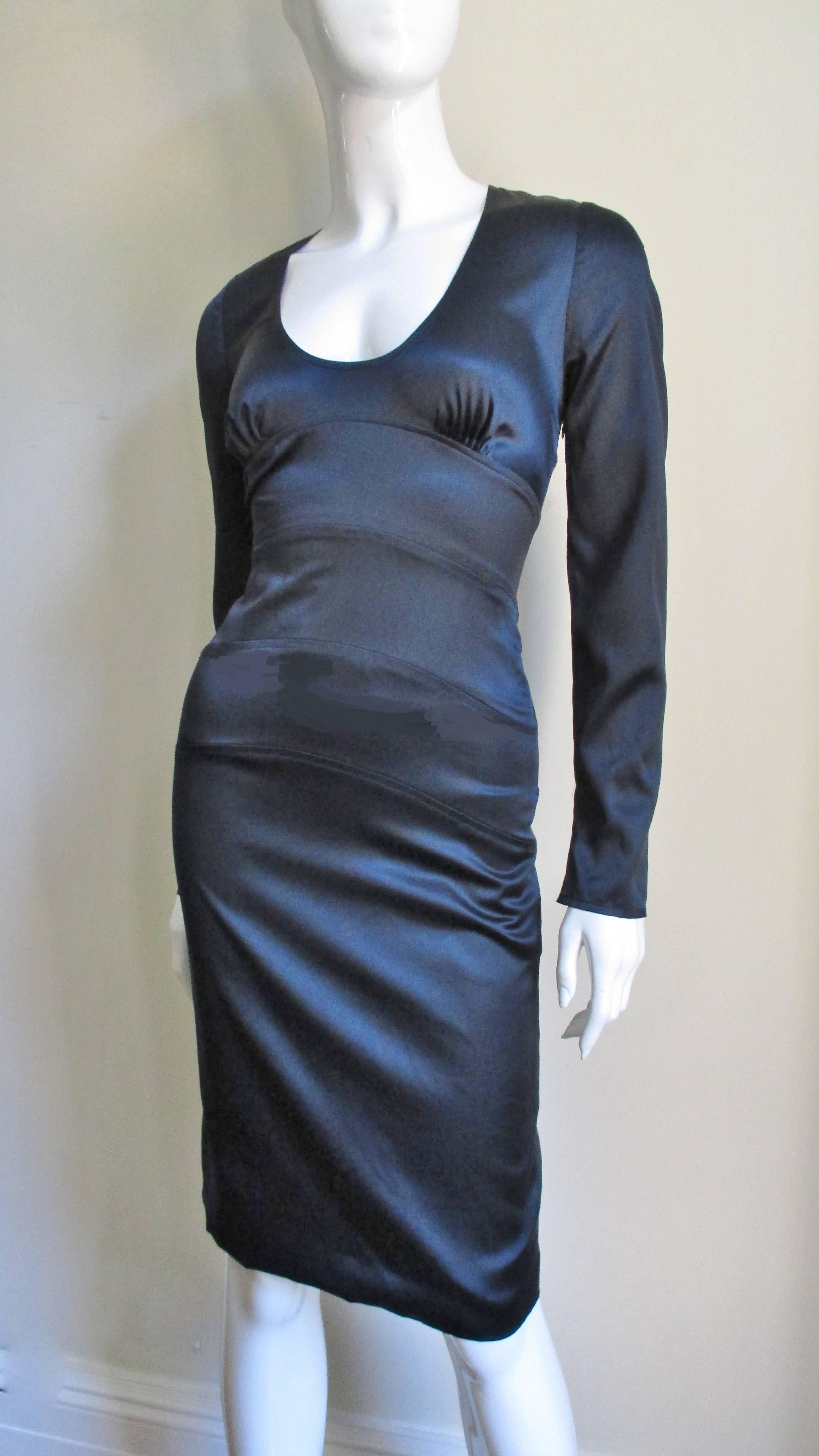 Black Versace Navy Silk Dress with Cut out Back 1990s