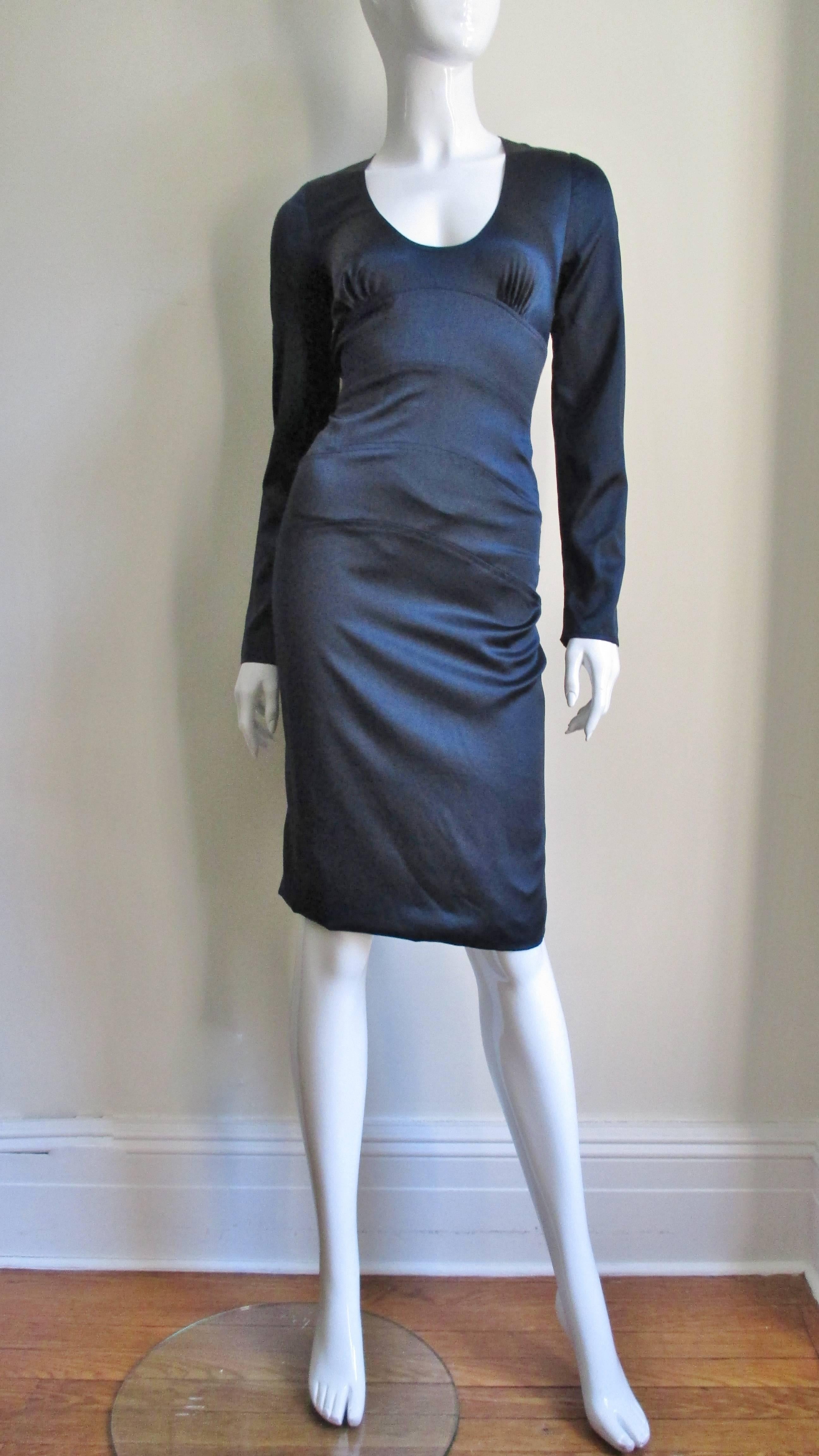 Versace Navy Silk Dress with Cut out Back 1990s 3