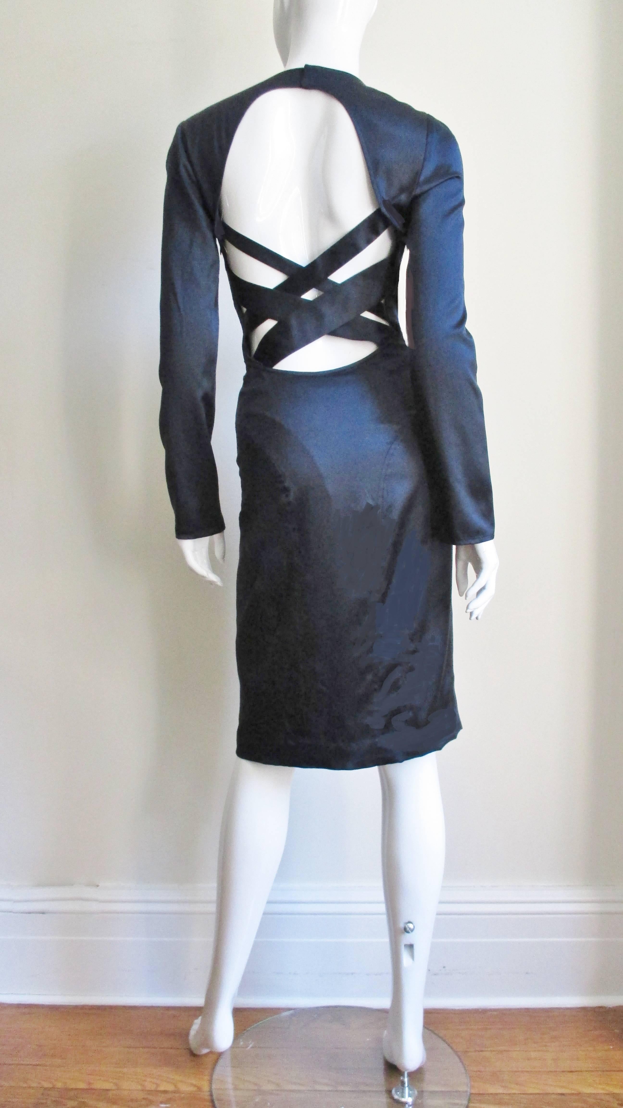 Versace Navy Silk Dress with Cut out Back 1990s 7