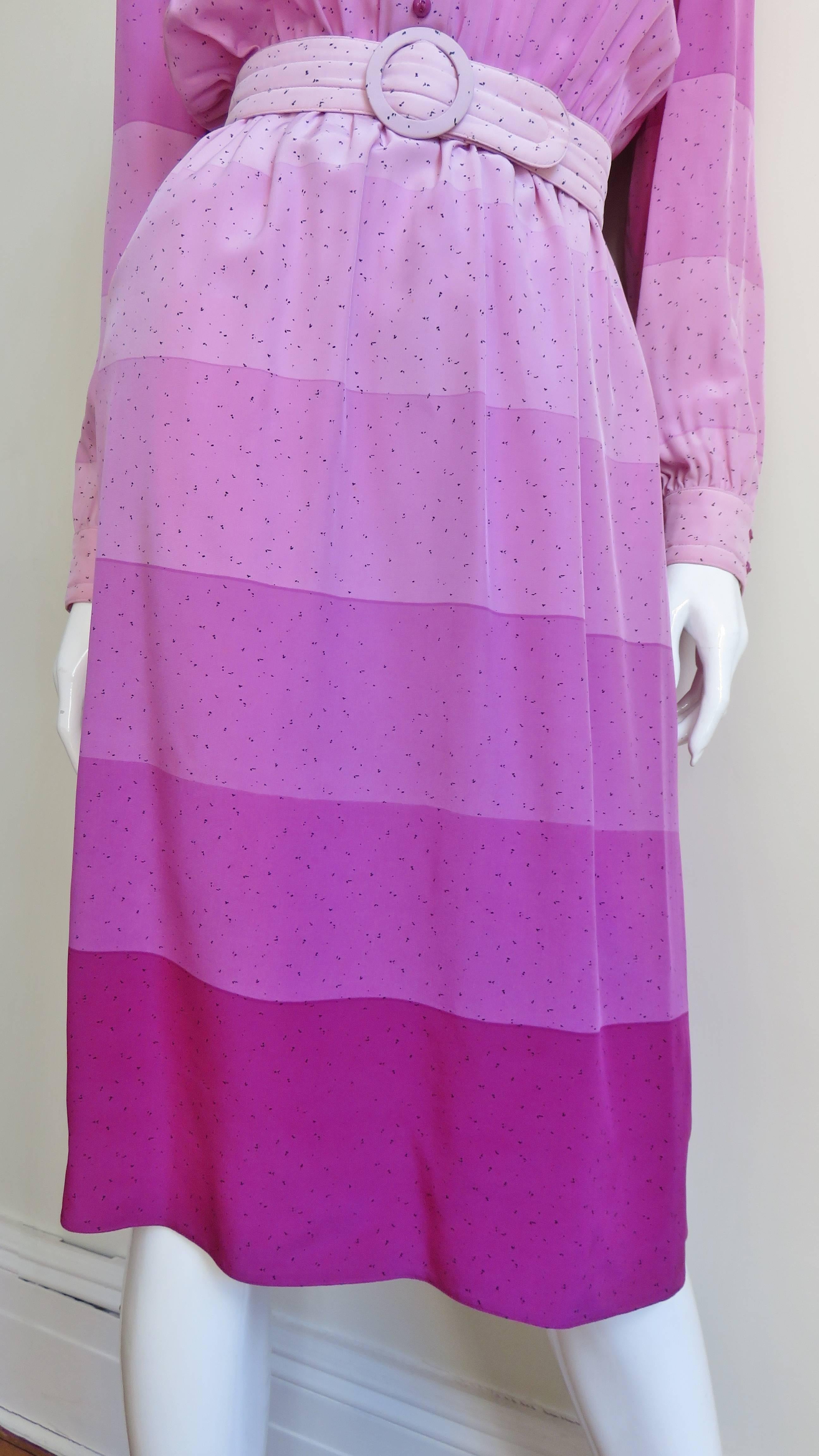 Louis Feraud Silk Ombre Striped Shirtwaist Dress 1970s In Good Condition For Sale In Water Mill, NY