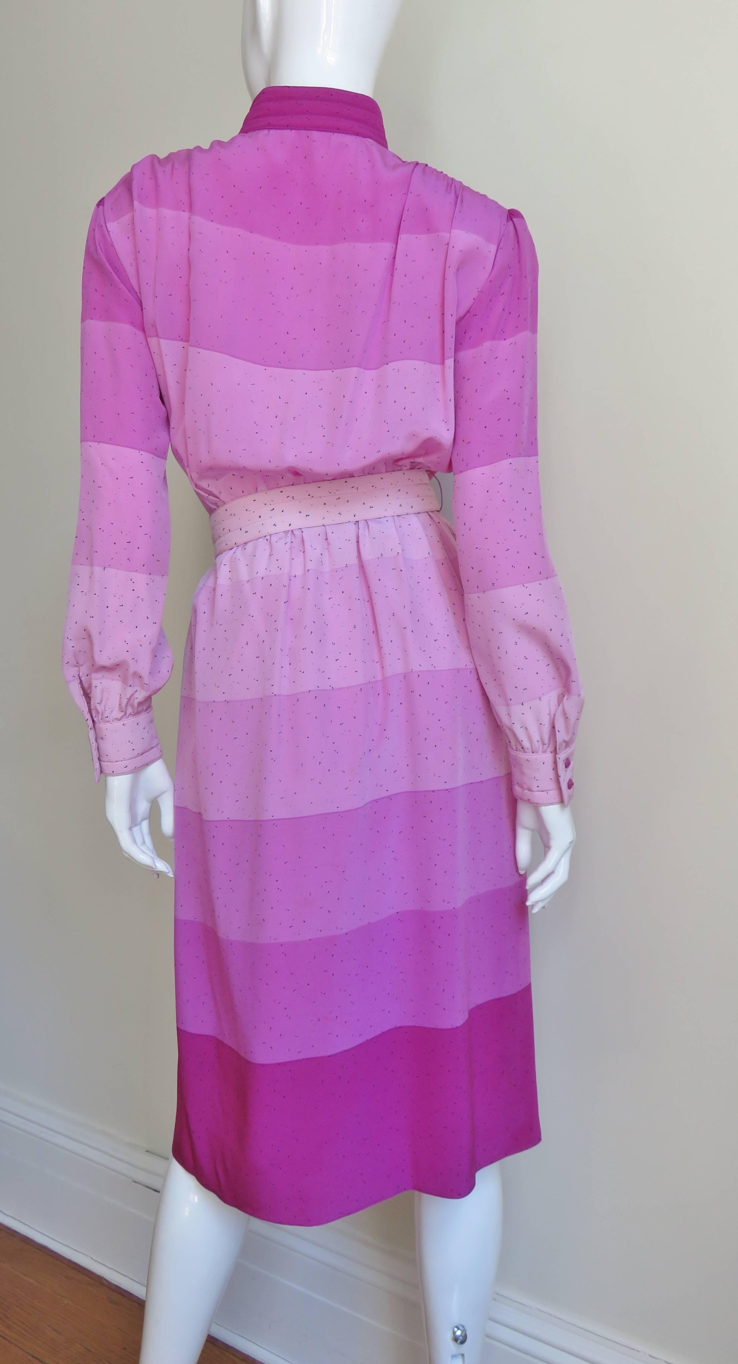 Louis Feraud Silk Ombre Striped Shirtwaist Dress 1970s For Sale 2