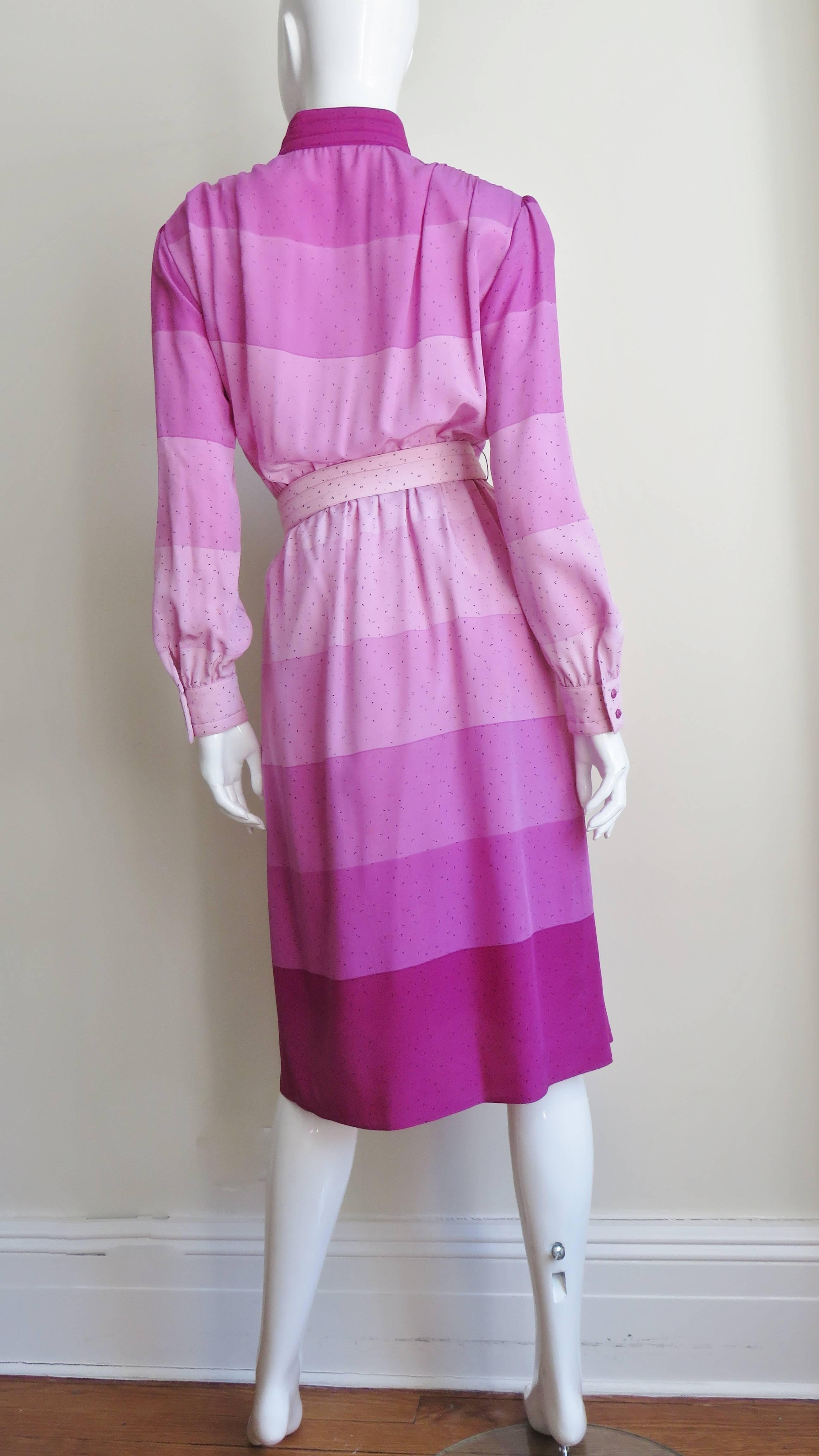 Louis Feraud Silk Ombre Striped Shirtwaist Dress 1970s For Sale 5