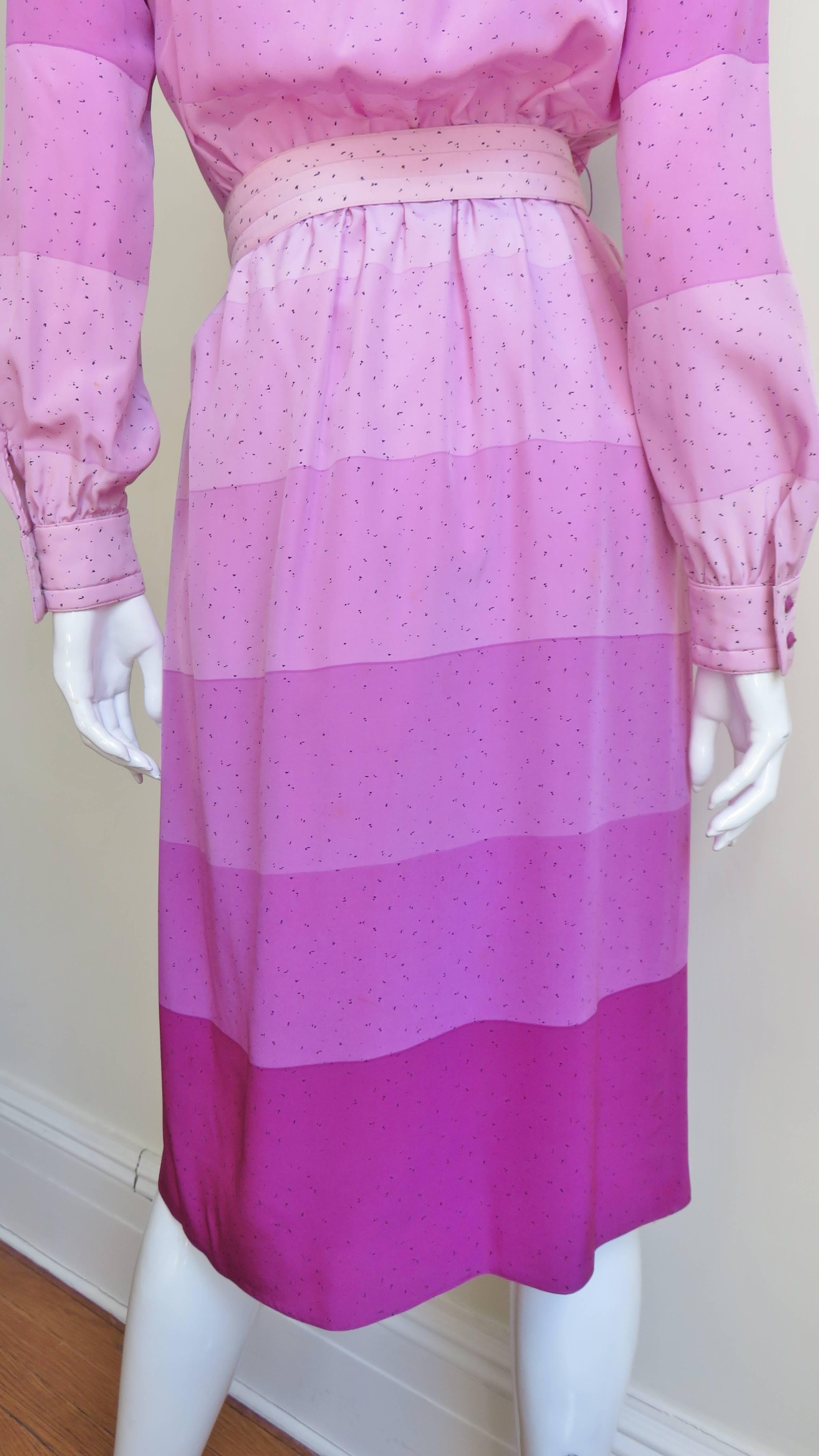 Louis Feraud Silk Ombre Striped Shirtwaist Dress 1970s For Sale 4