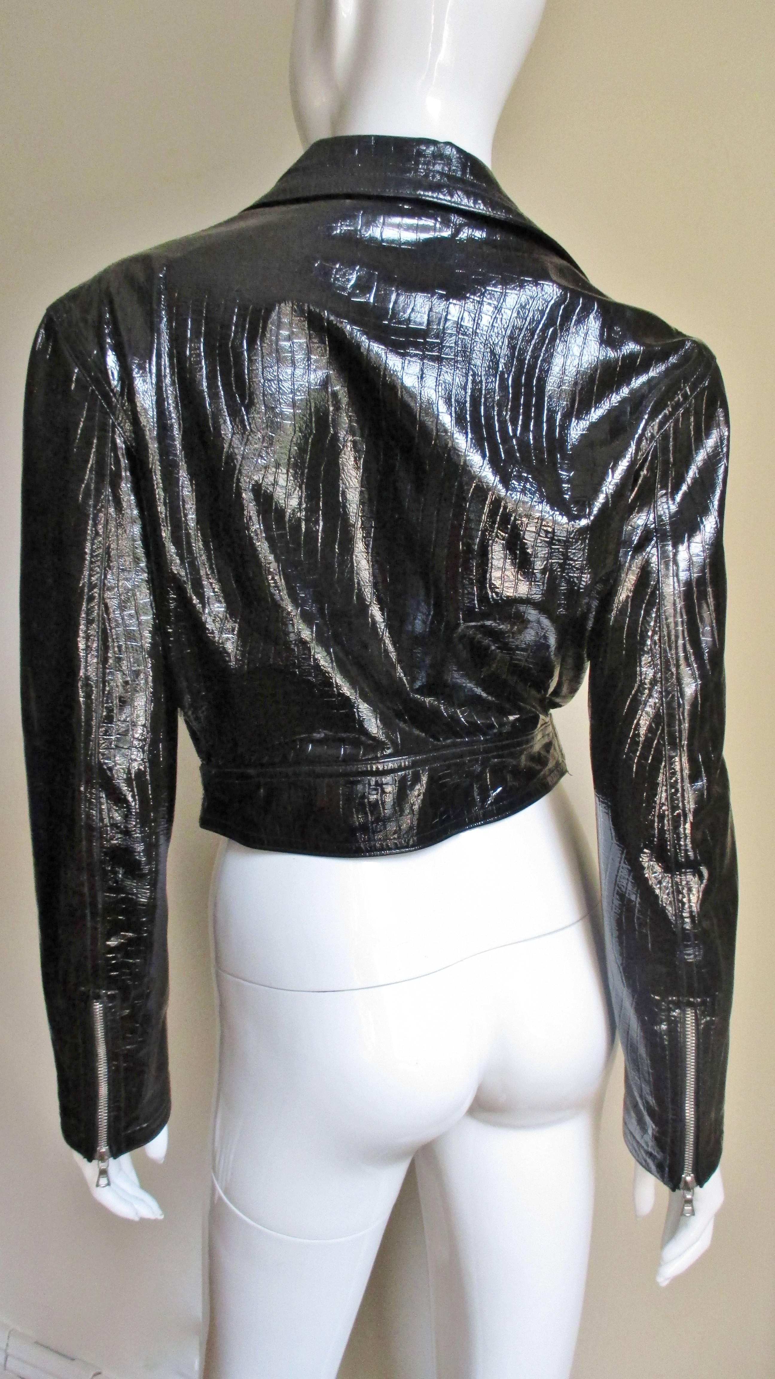 1990s Gianni Versace Patent Leather Motorcycle Jacket and Skirt 7