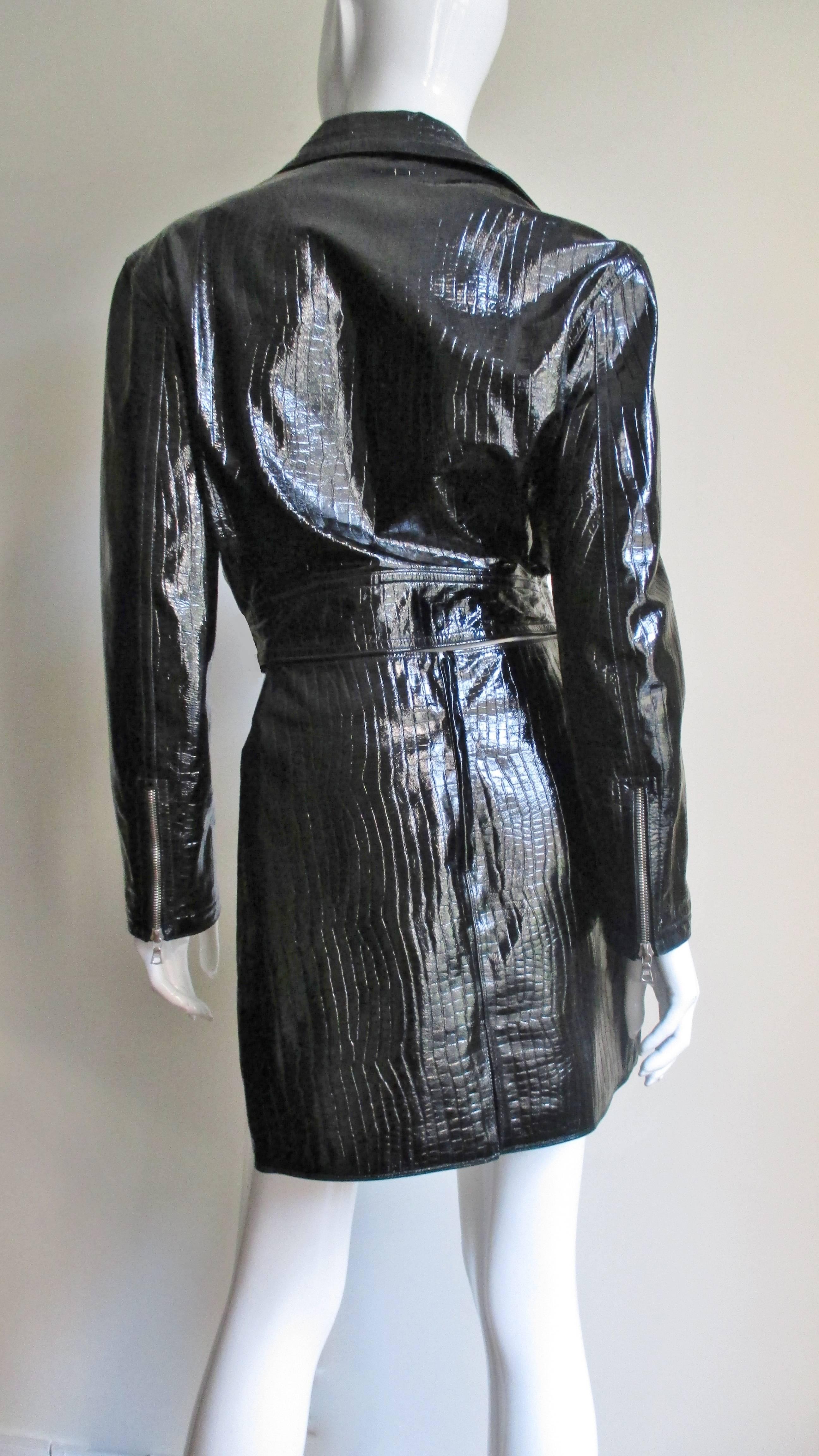 1990s Gianni Versace Patent Leather Motorcycle Jacket and Skirt 5