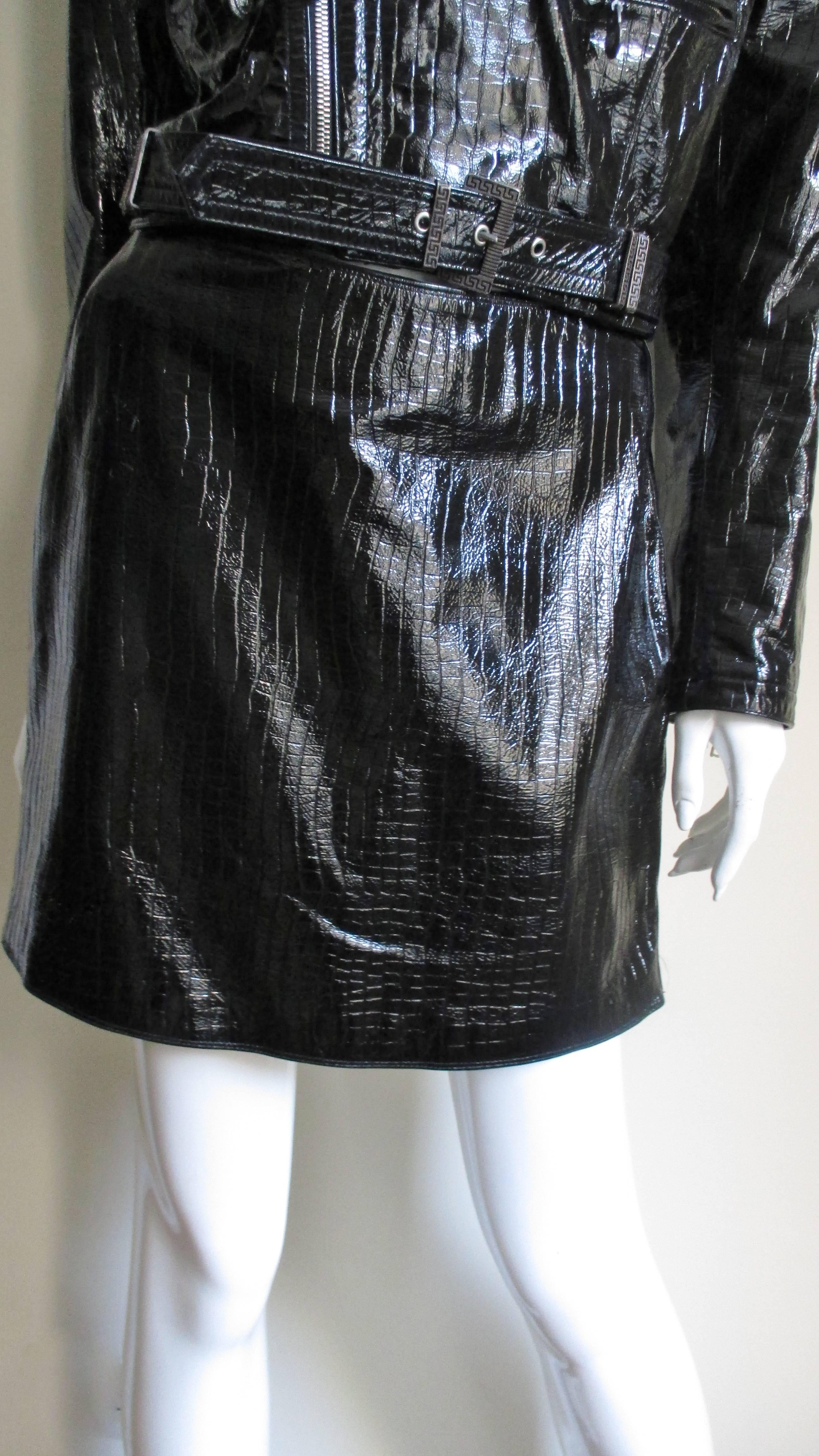1990s Gianni Versace Patent Leather Motorcycle Jacket and Skirt 2