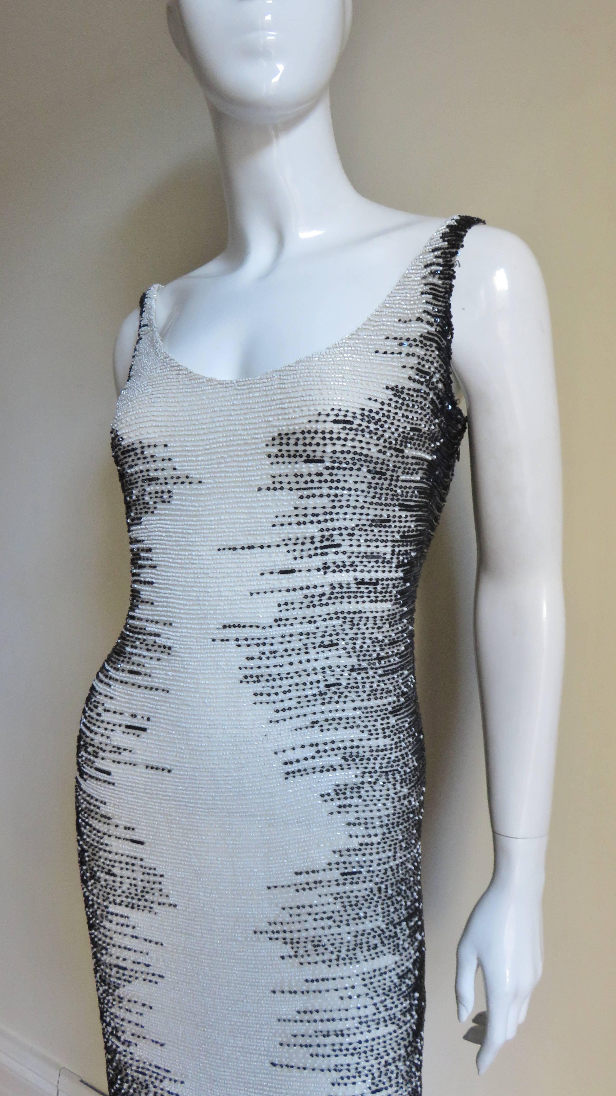 Women's 1990s Valentino Boutique Black and White Beaded Dress
