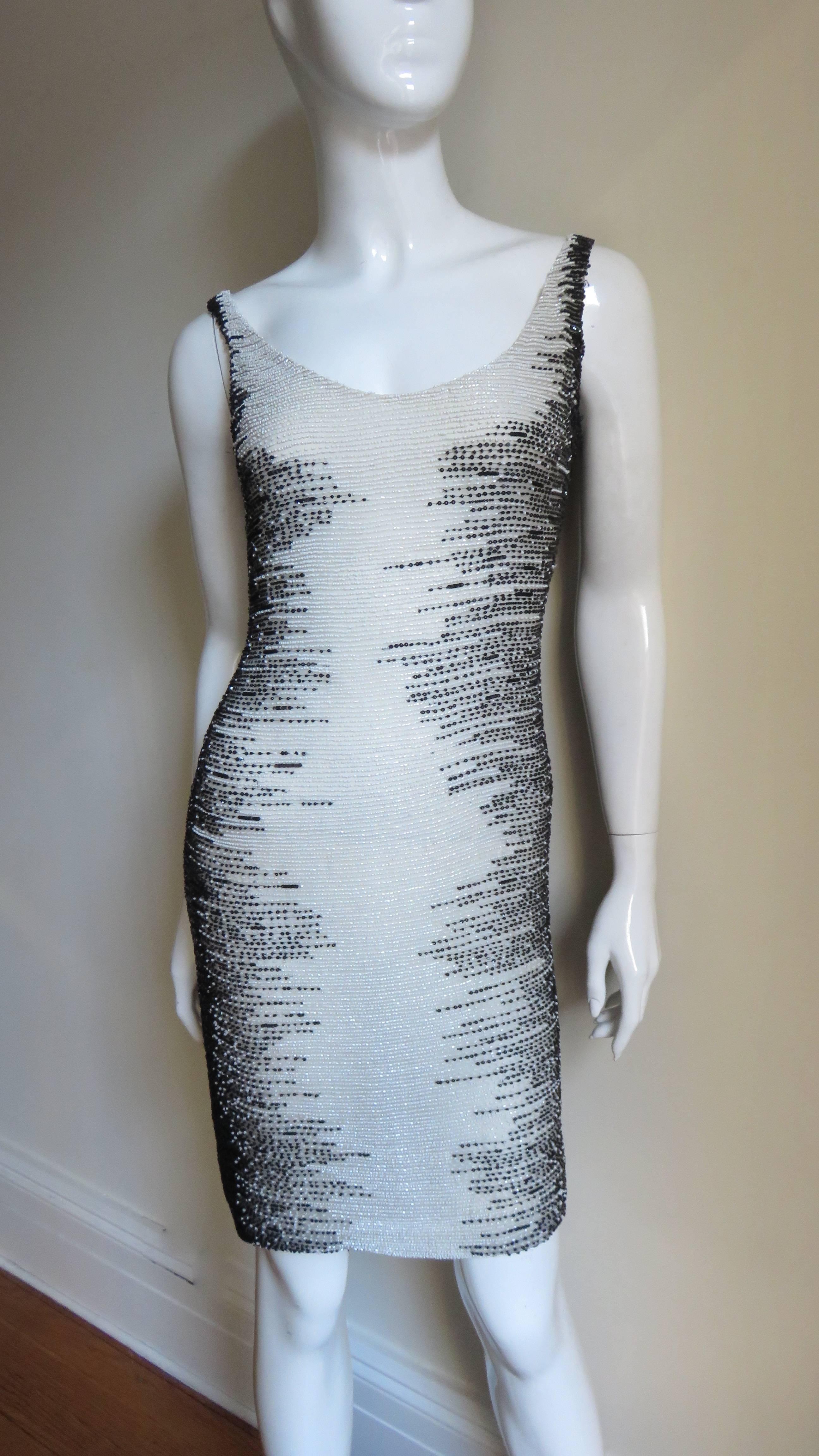 1990s Valentino Boutique Black and White Beaded Dress 3