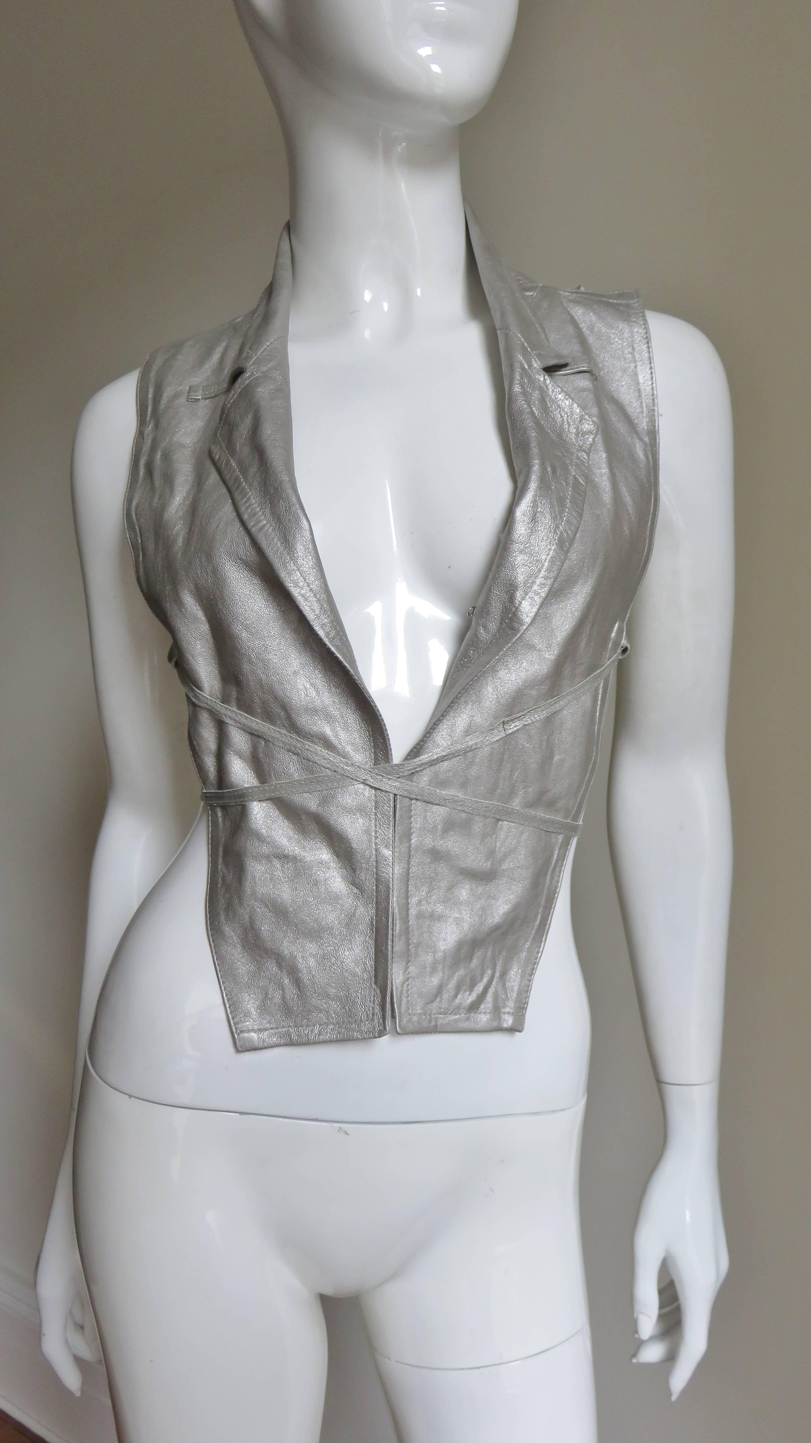 Ann Demeulemeester Leather Backless Lace up Vest In Good Condition For Sale In Water Mill, NY