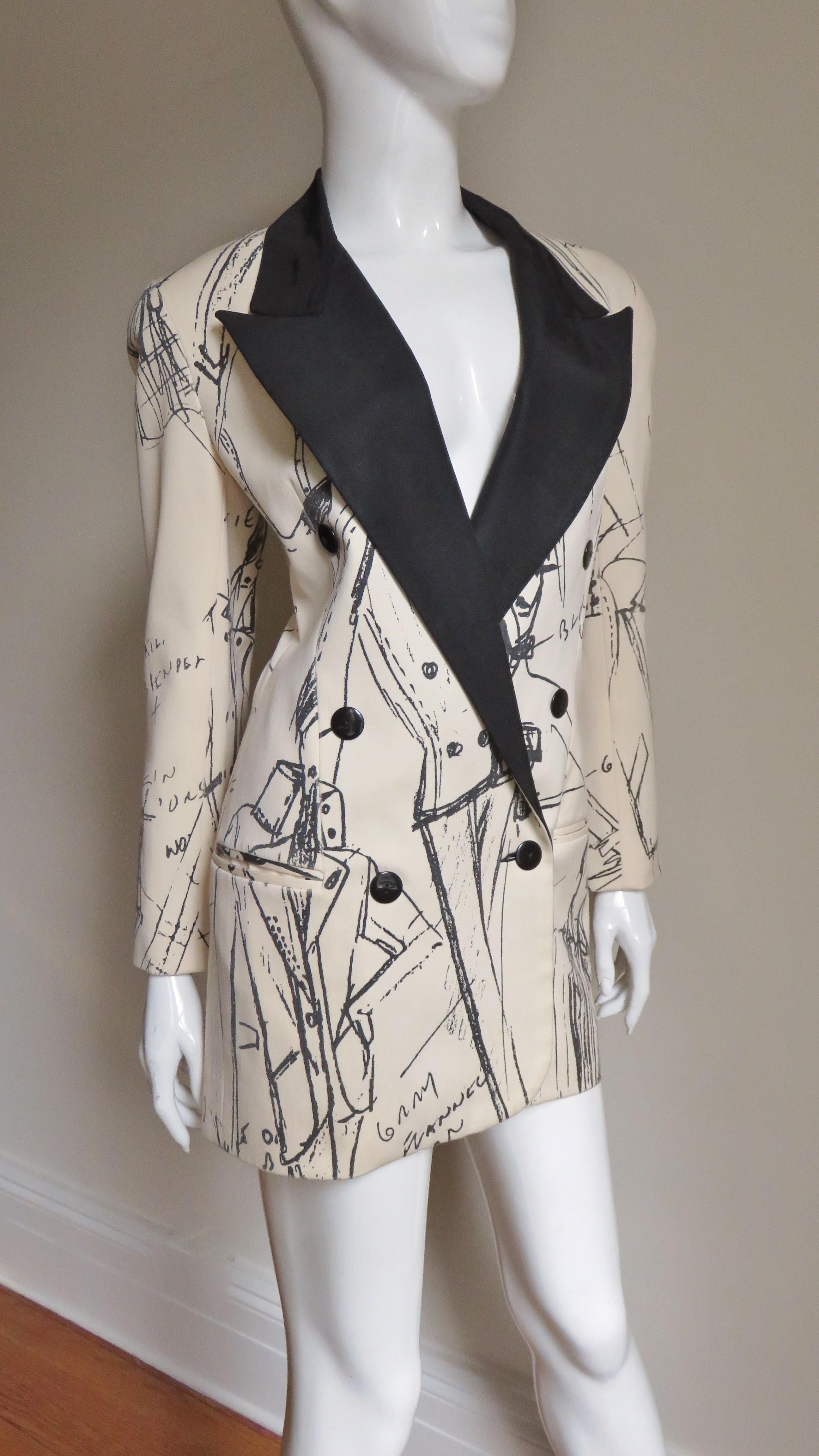 Randolf Duke Color Block Jacket with Fashion Sketch Print In Good Condition In Water Mill, NY