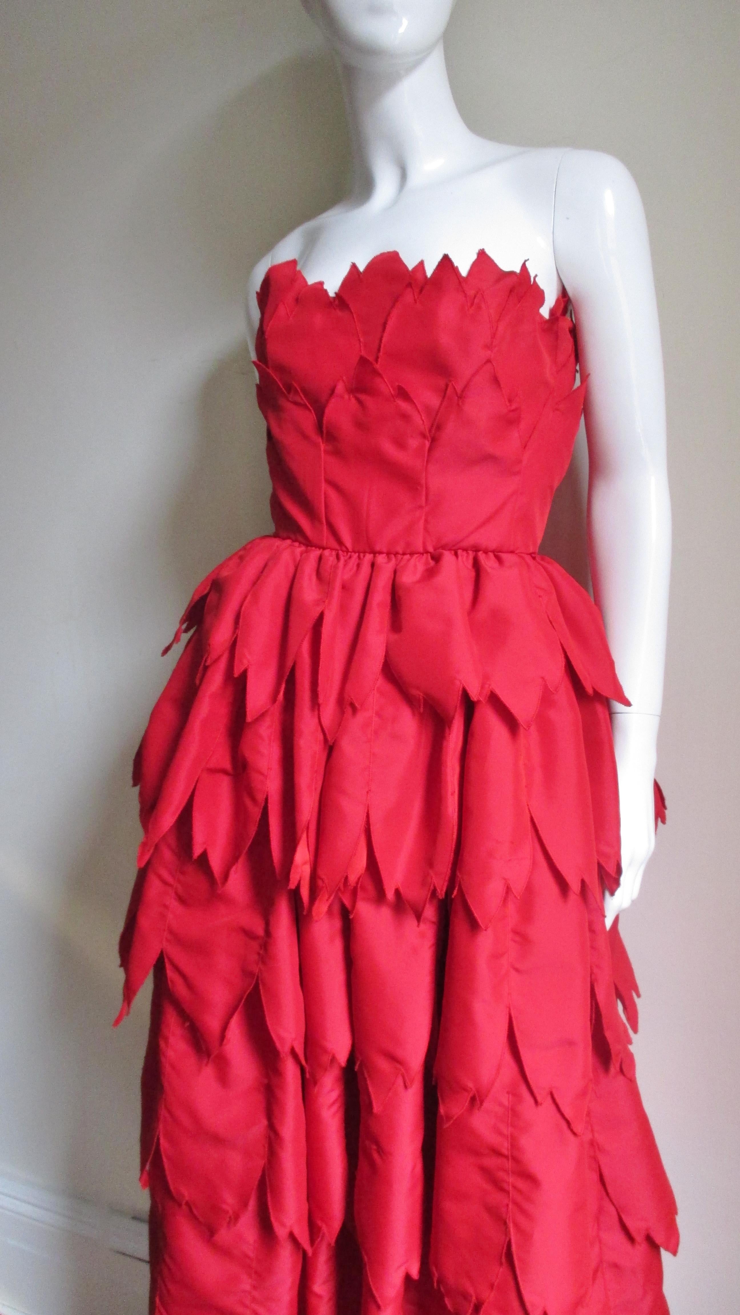 Red 1970s Travilla ' Flames ' Bustier Gown