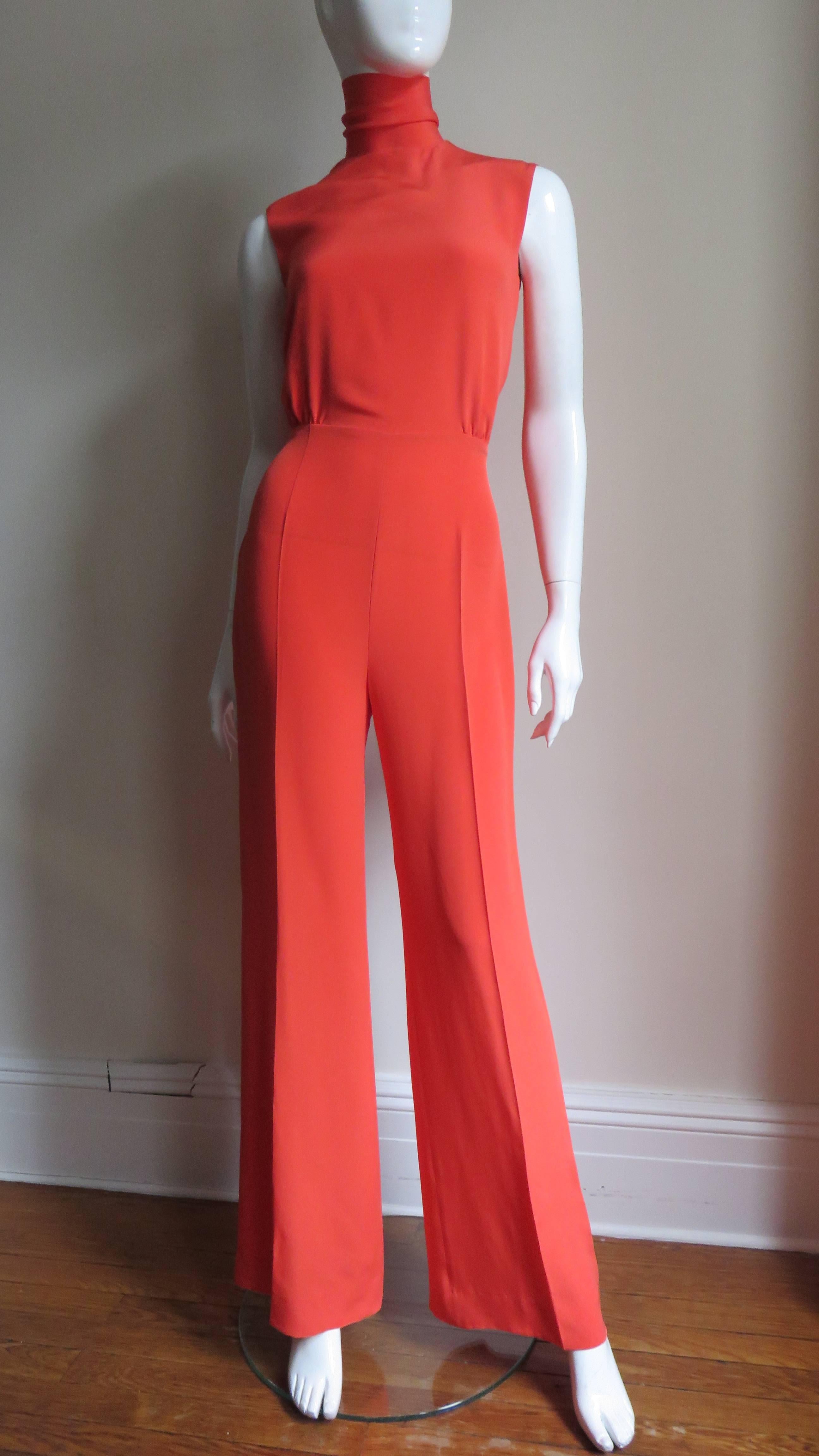 Celine Orange Jumpsuit With Tie Neck In New Condition In Water Mill, NY