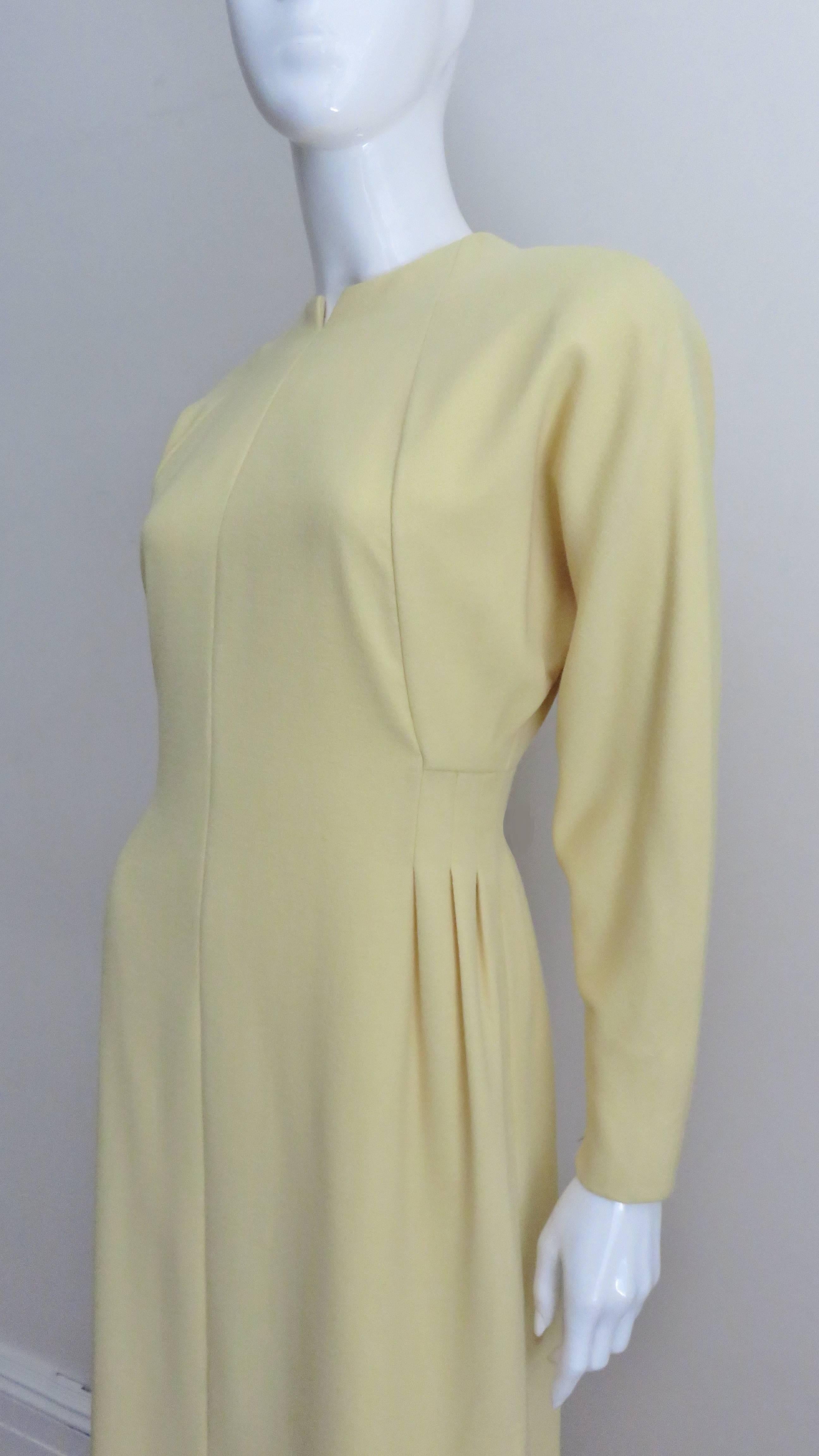 Beige 1970s Pauline Trigere Dress with Seaming