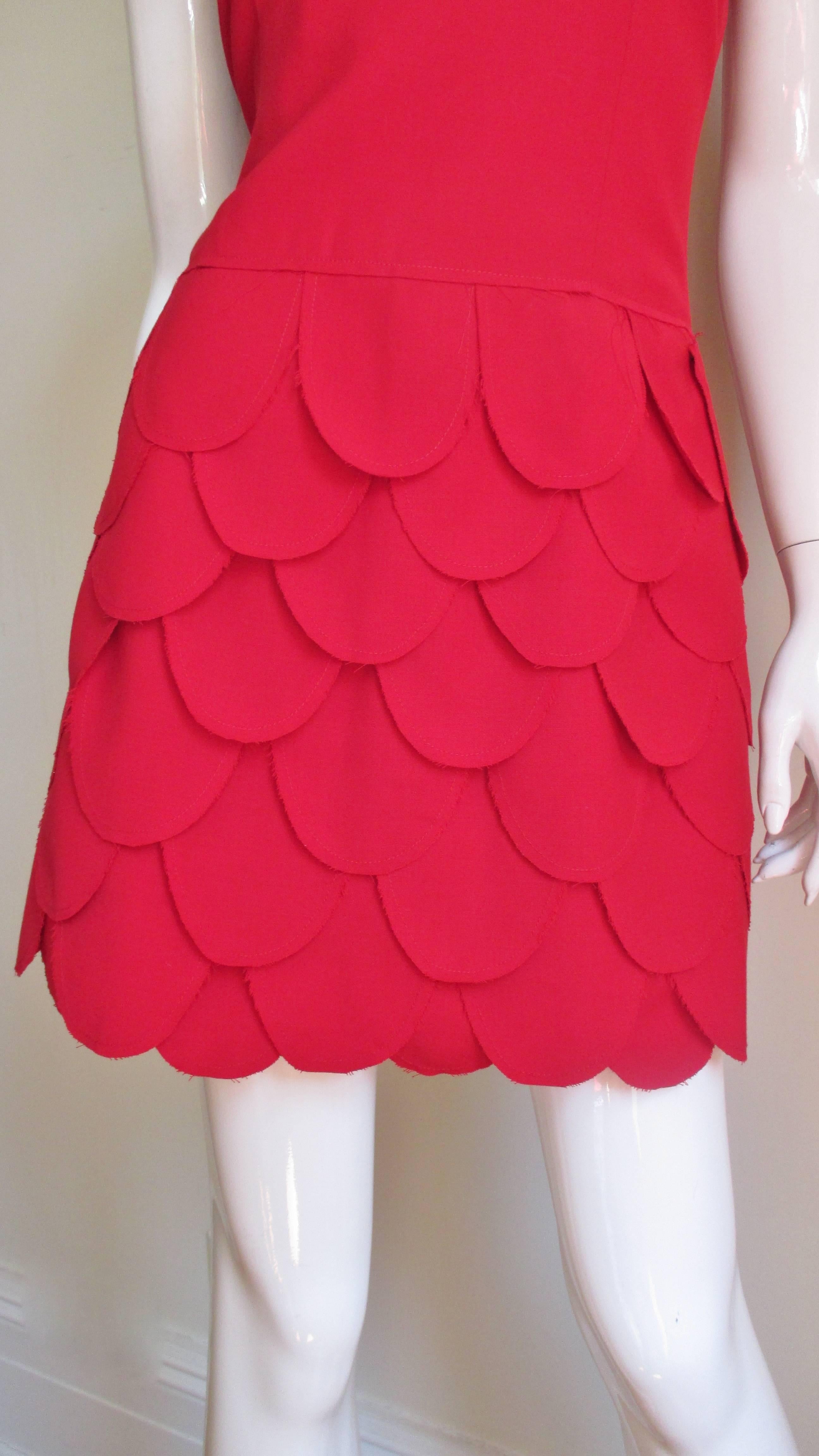 Red Moschino New Dress with Petal Skirt For Sale