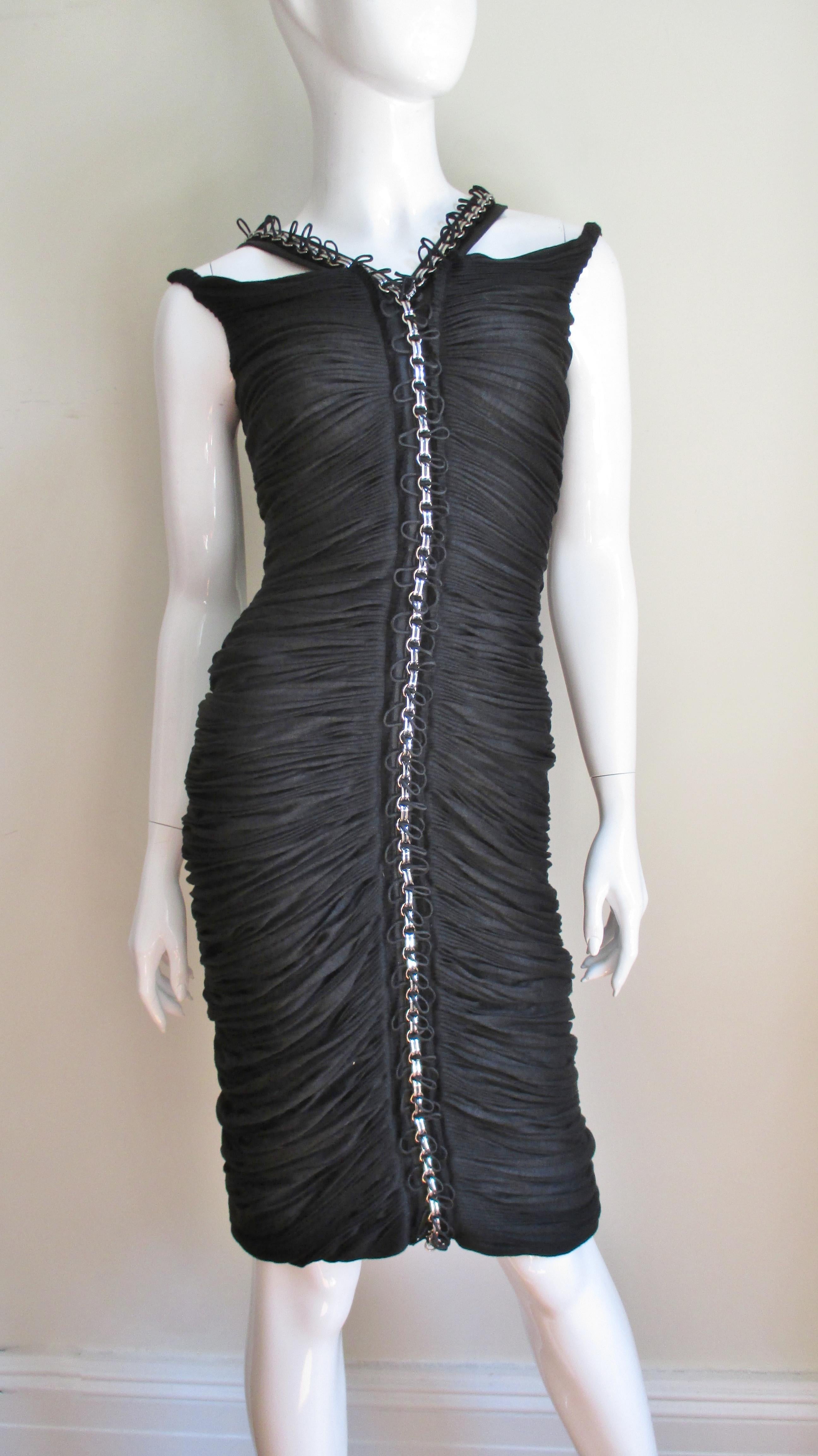 Black Anne Klein Ruched Chain Trimmed Dress