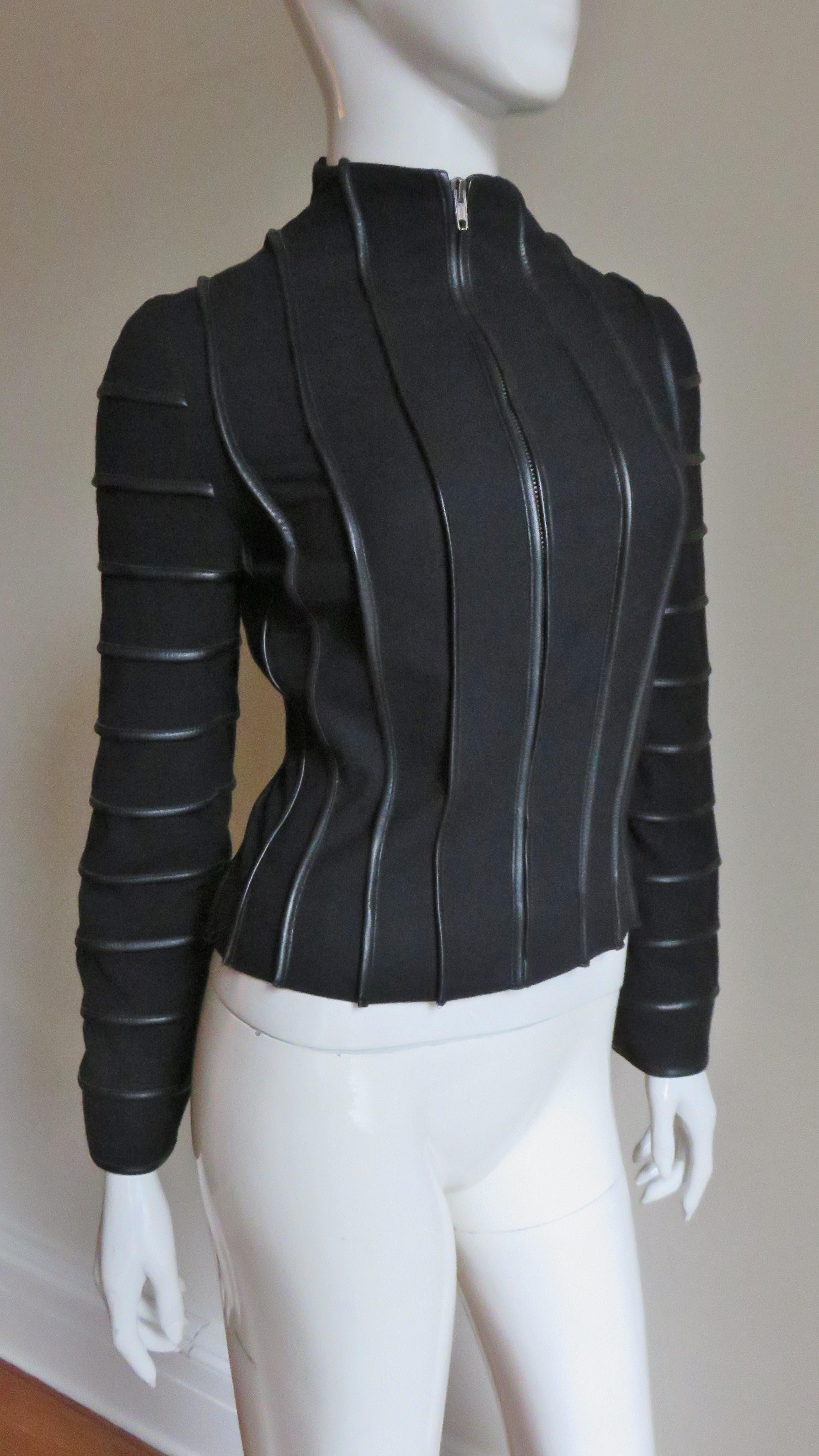 Moschino Wool Jacket with Leather Piping 2