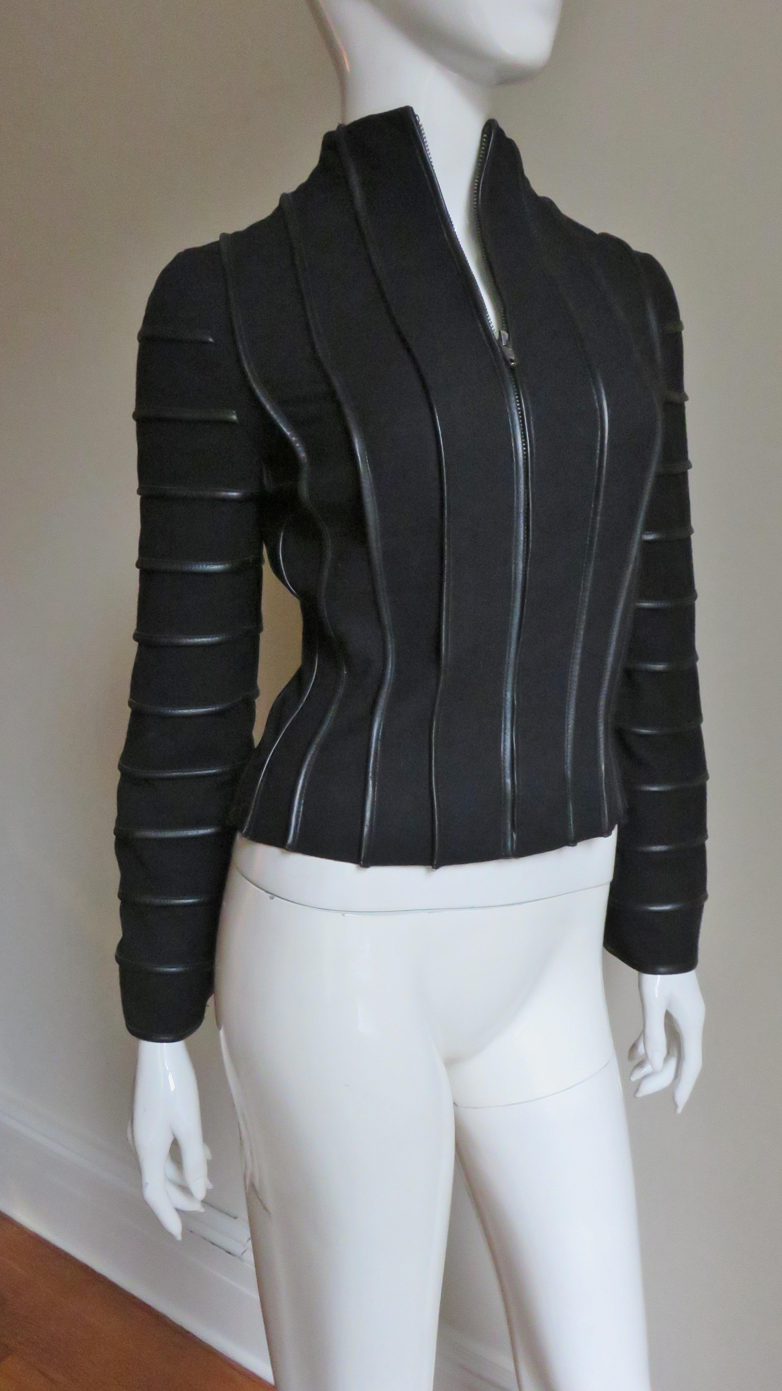 Moschino Wool Jacket with Leather Piping 3