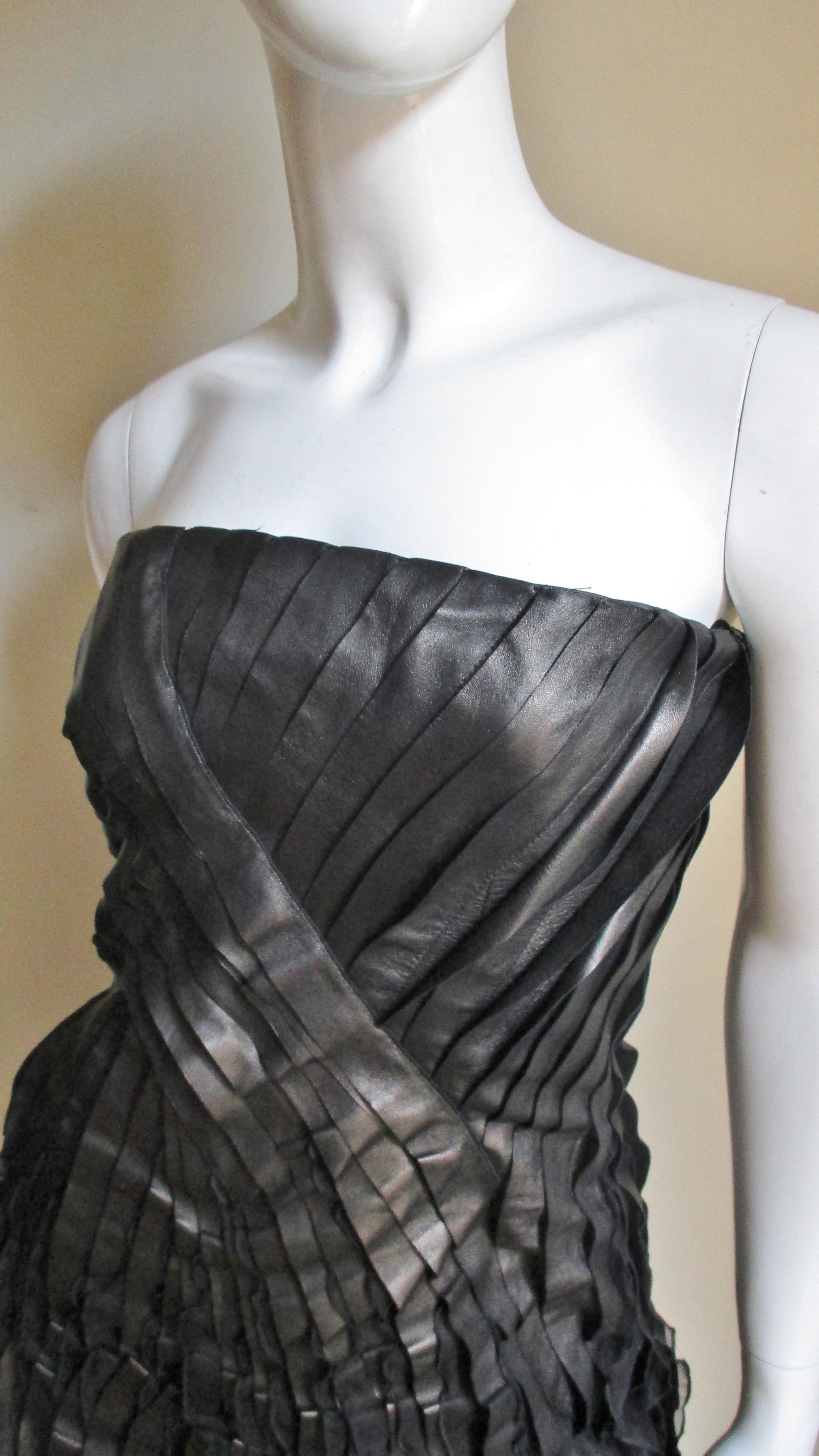 Incredible Valentino Leather and Silk Strapless Dress In Excellent Condition In Water Mill, NY