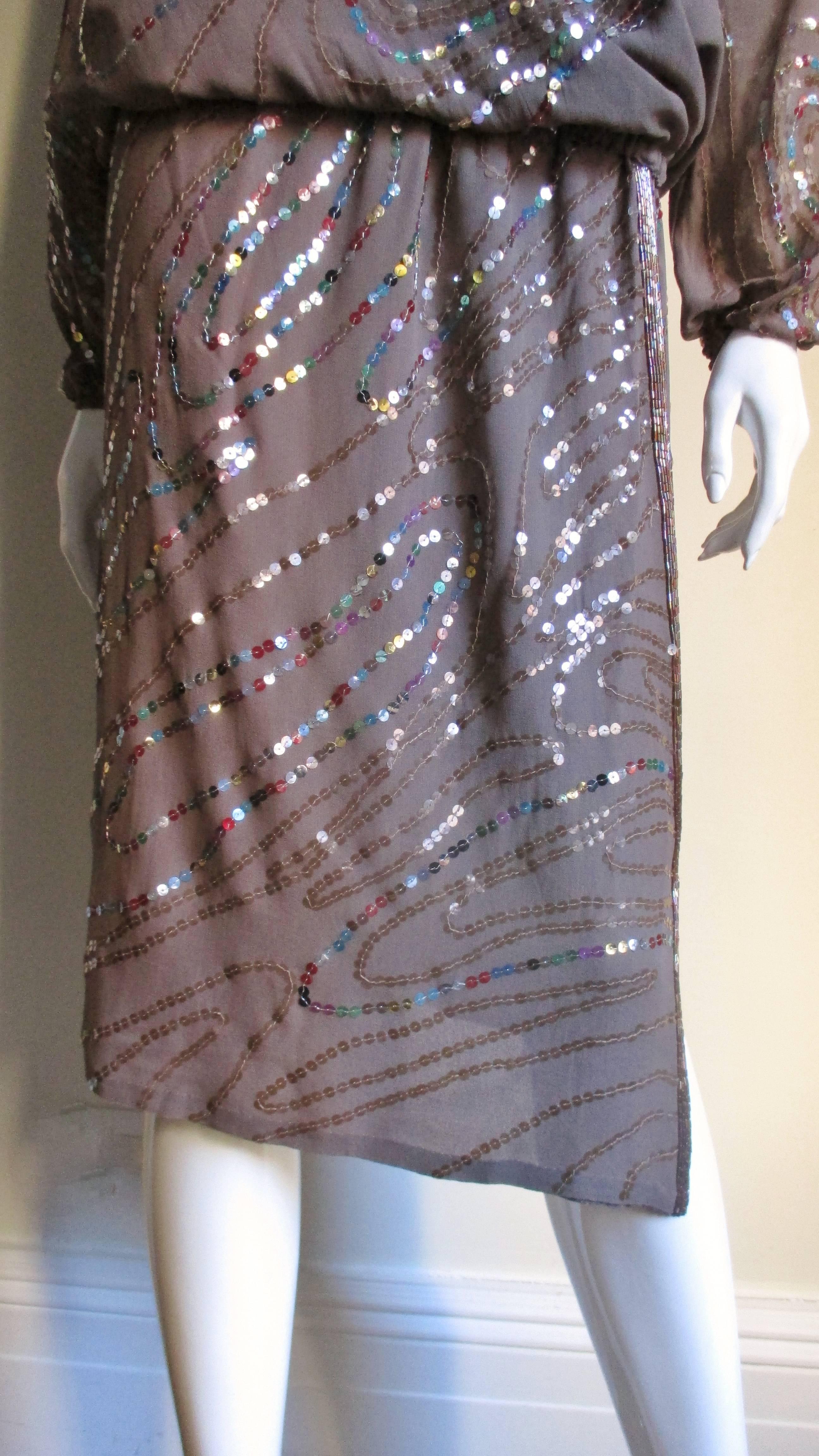 1970's Niel Bieff Arturo Herrera Colaboration Skirt and Beaded Blouson Top In Excellent Condition In Water Mill, NY