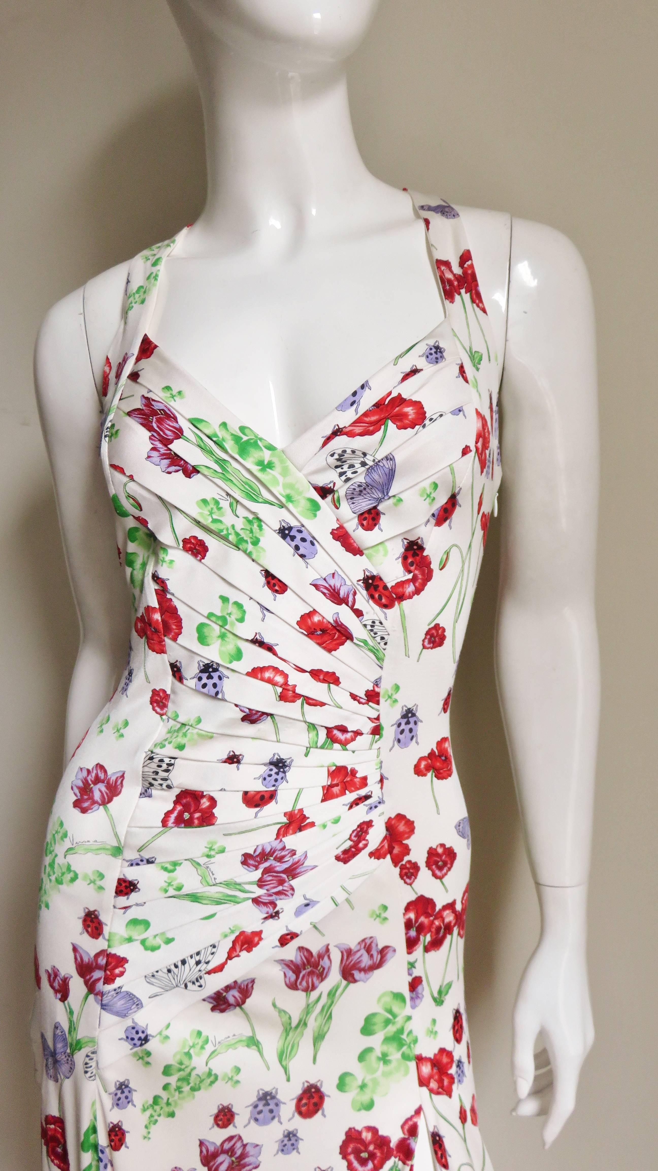 Versace Silk Backless Butterflies and Flowers Silk Dress In Good Condition In Water Mill, NY