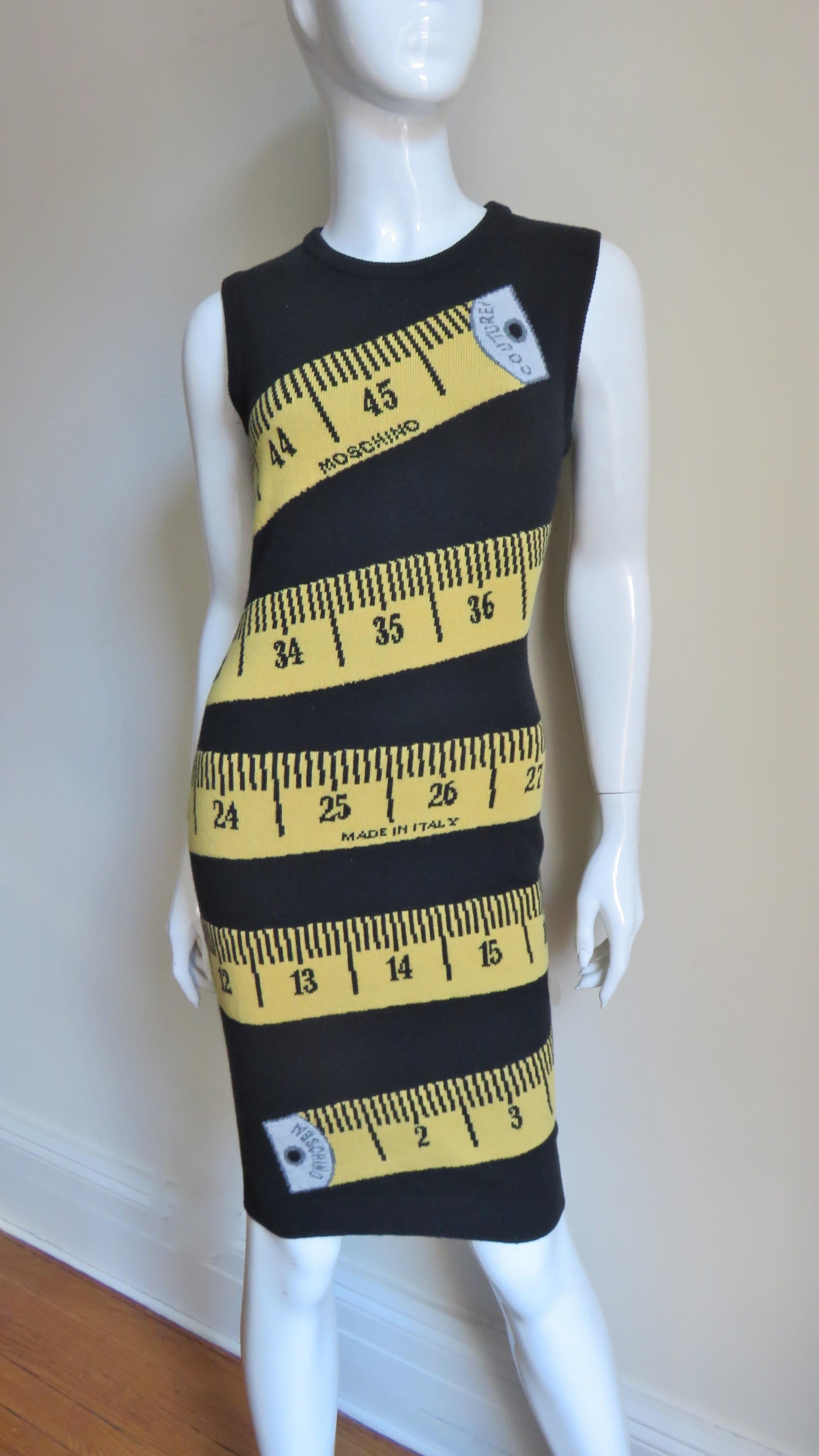 Black Moschino Couture Color Block Measuring Tape Dress