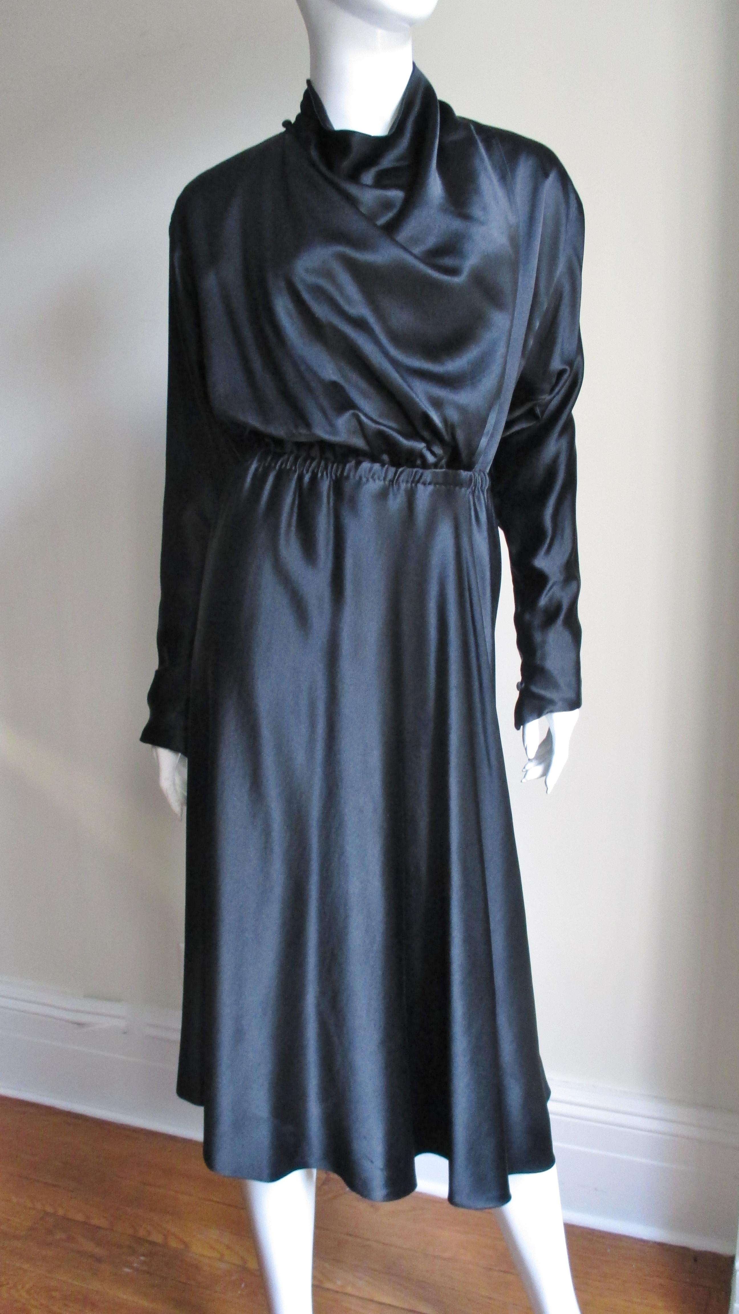 Black Halston 1970s Silk Wrap Dress For Sale