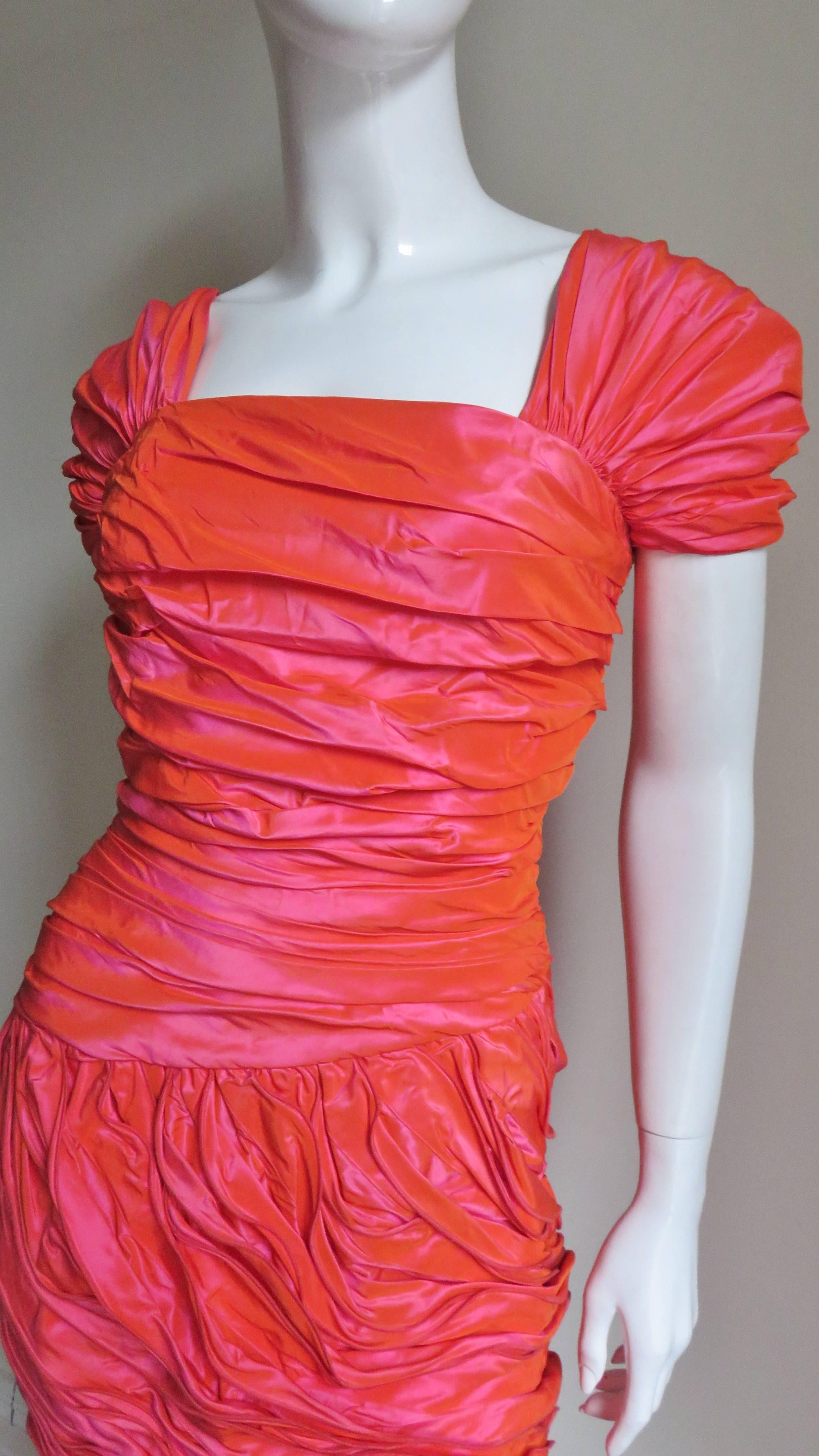 Louis Feraud 1980s Silk Dress with Elaborate Layers  In Good Condition For Sale In Water Mill, NY