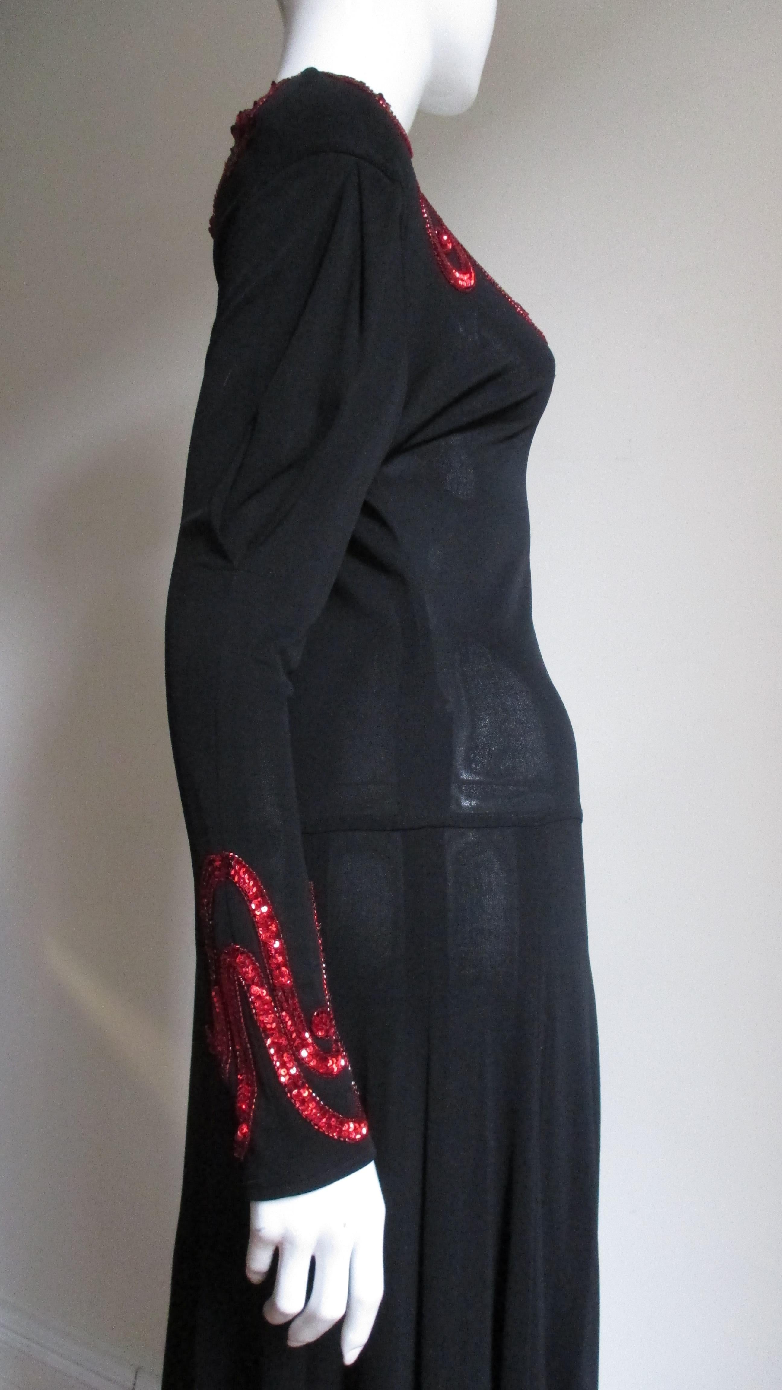 1980s Jean Muir Silk Jersey Dress with Sequins 4