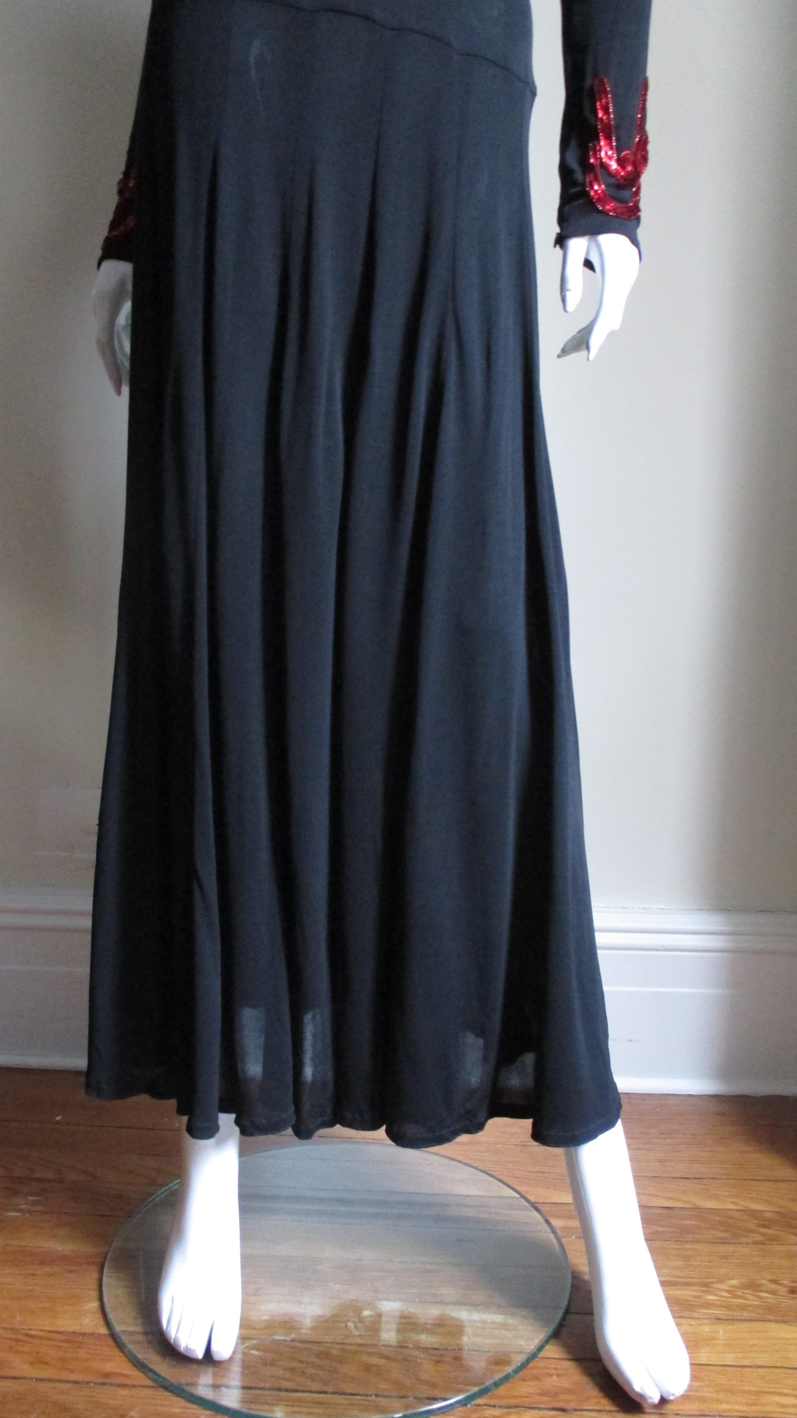 1980s Jean Muir Silk Jersey Dress with Sequins 1