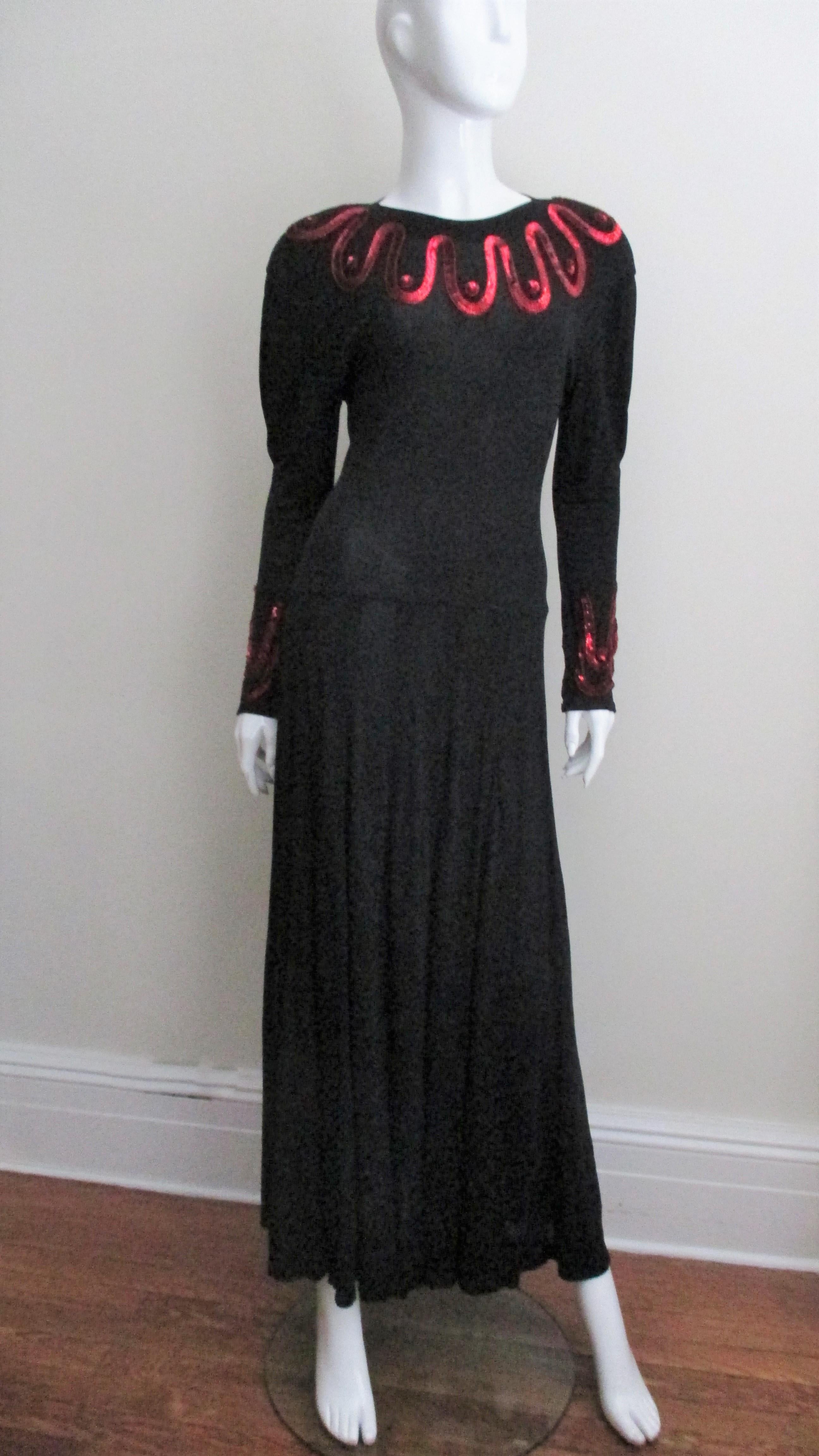 1980s Jean Muir Silk Jersey Dress with Sequins 3