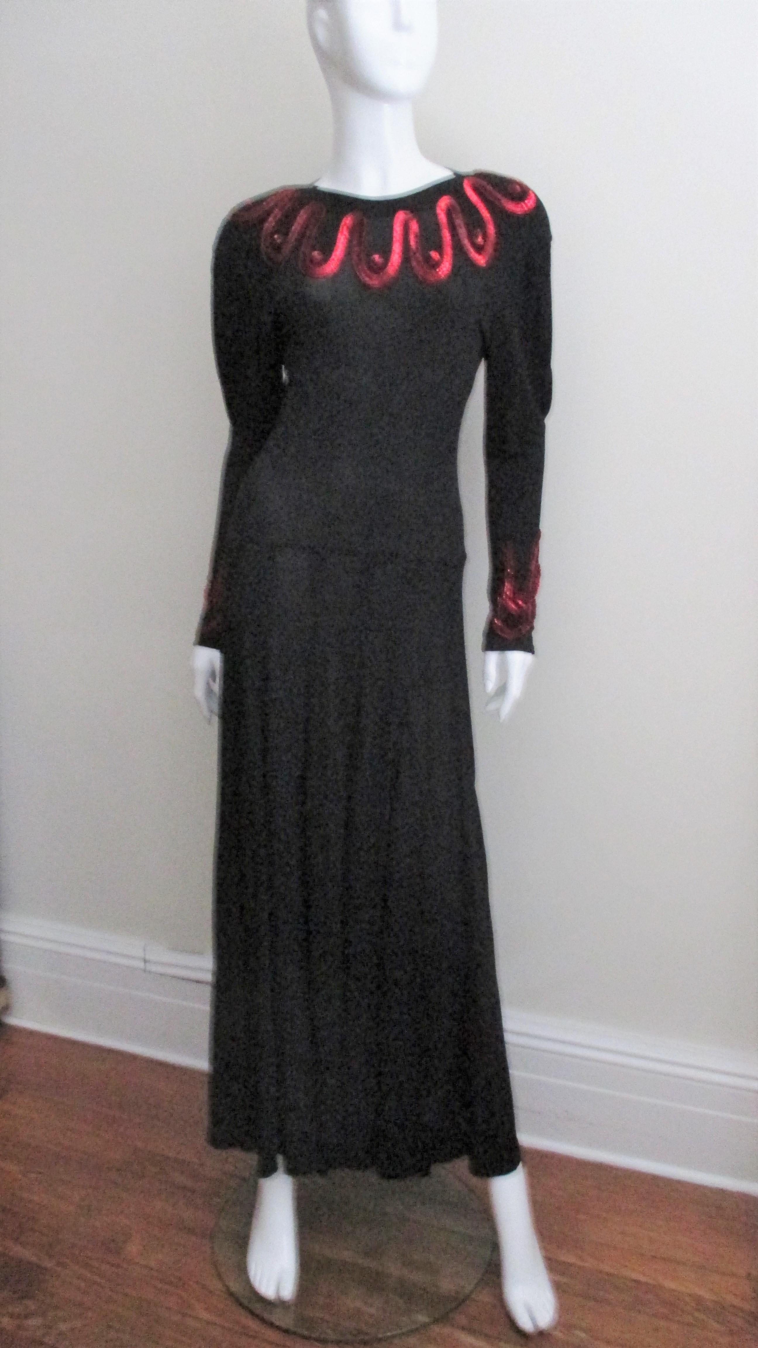 1980s Jean Muir Silk Jersey Dress with Sequins 2