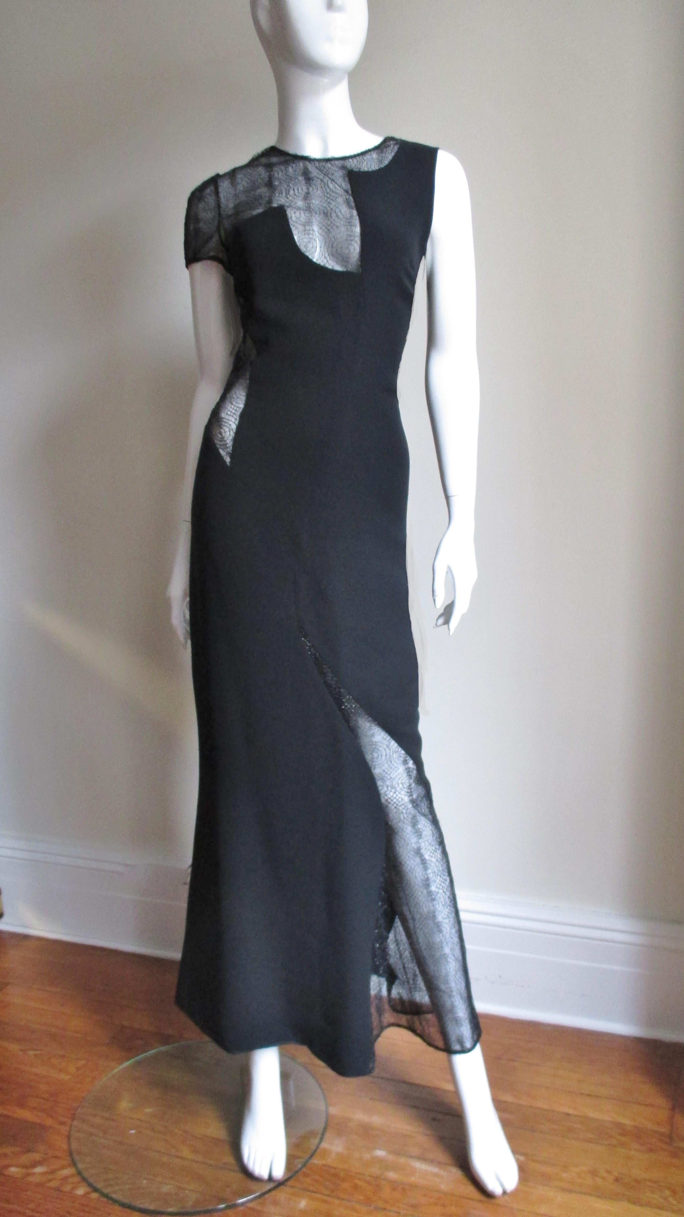 Black 1990s Gianni Versace Asymmetric Gown with Lace Cutouts