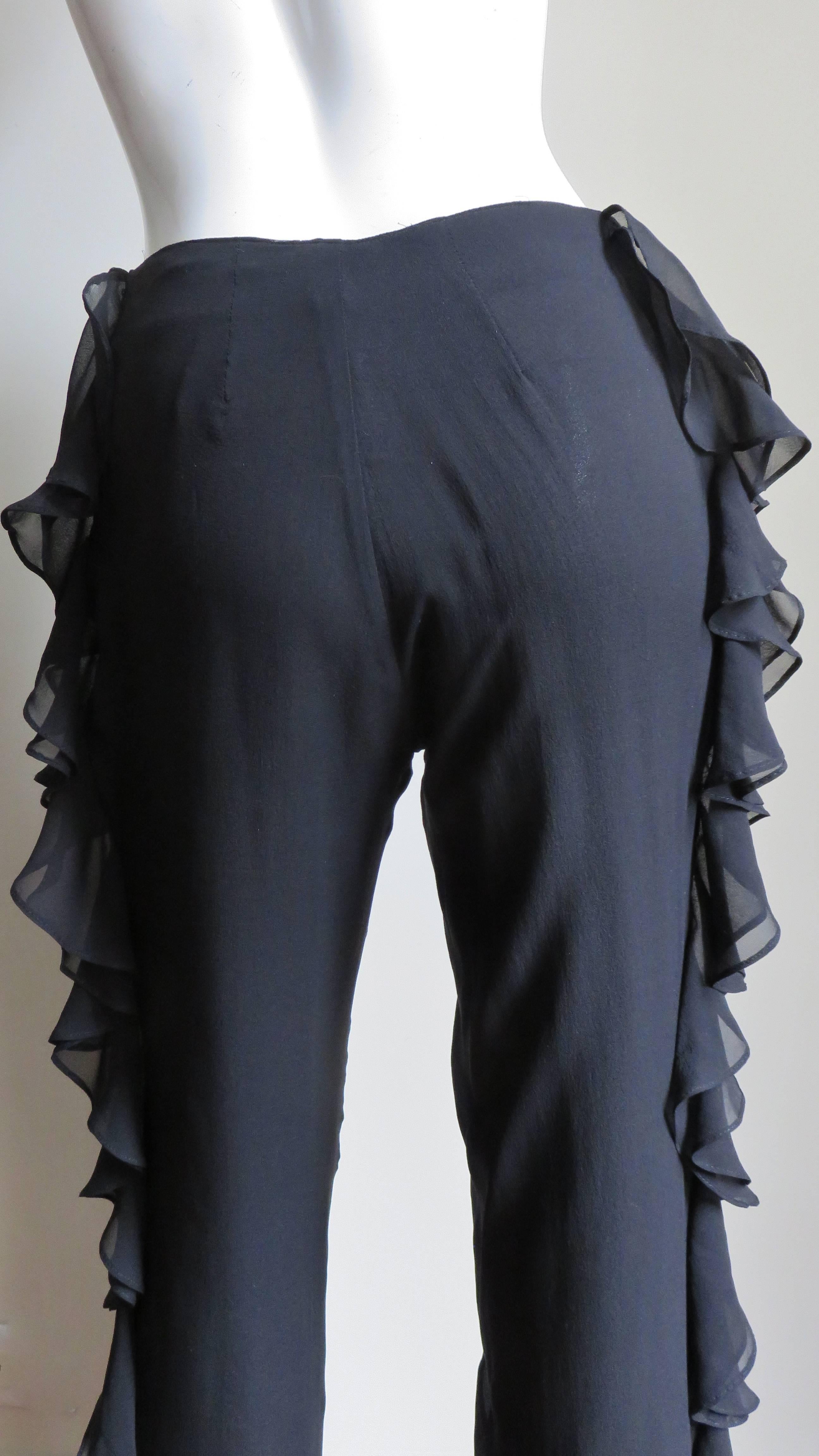 1990s John Bartlett Silk Pants With Side Ruffles 4