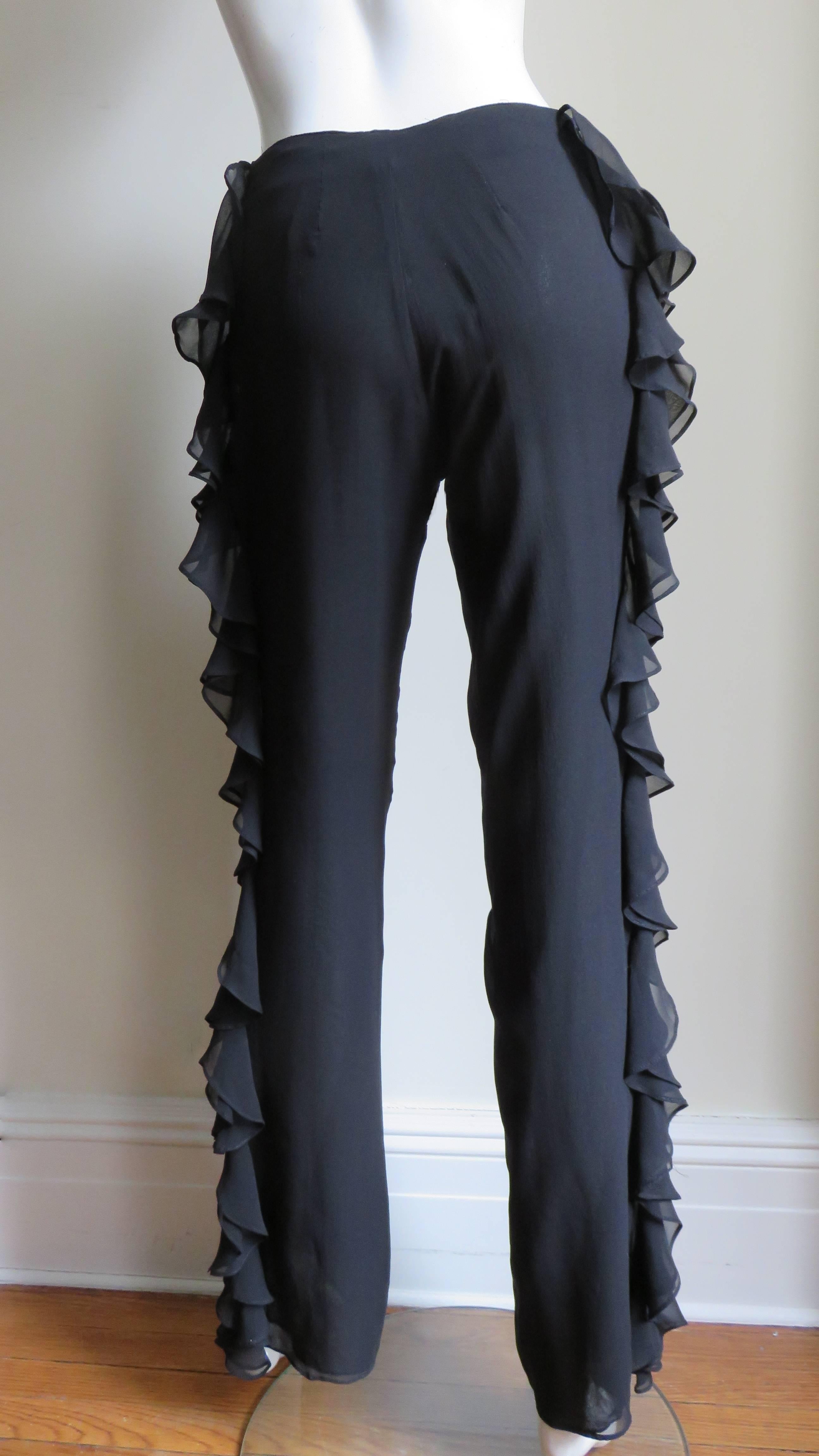 1990s John Bartlett Silk Pants With Side Ruffles 3