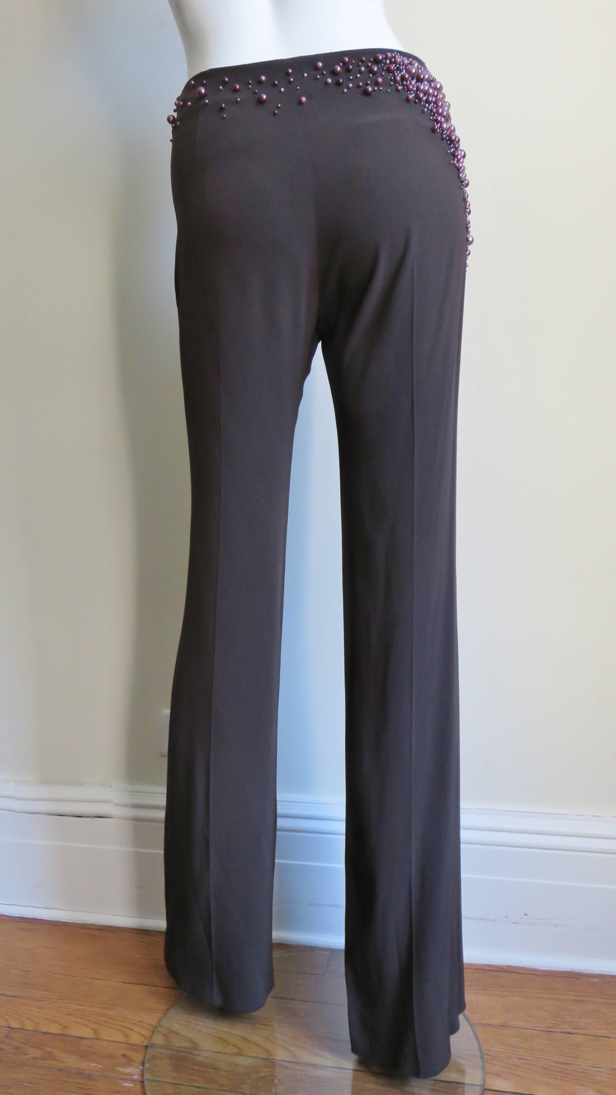 Chloe Pearl Waist Brown Silk Pants 1990s 3