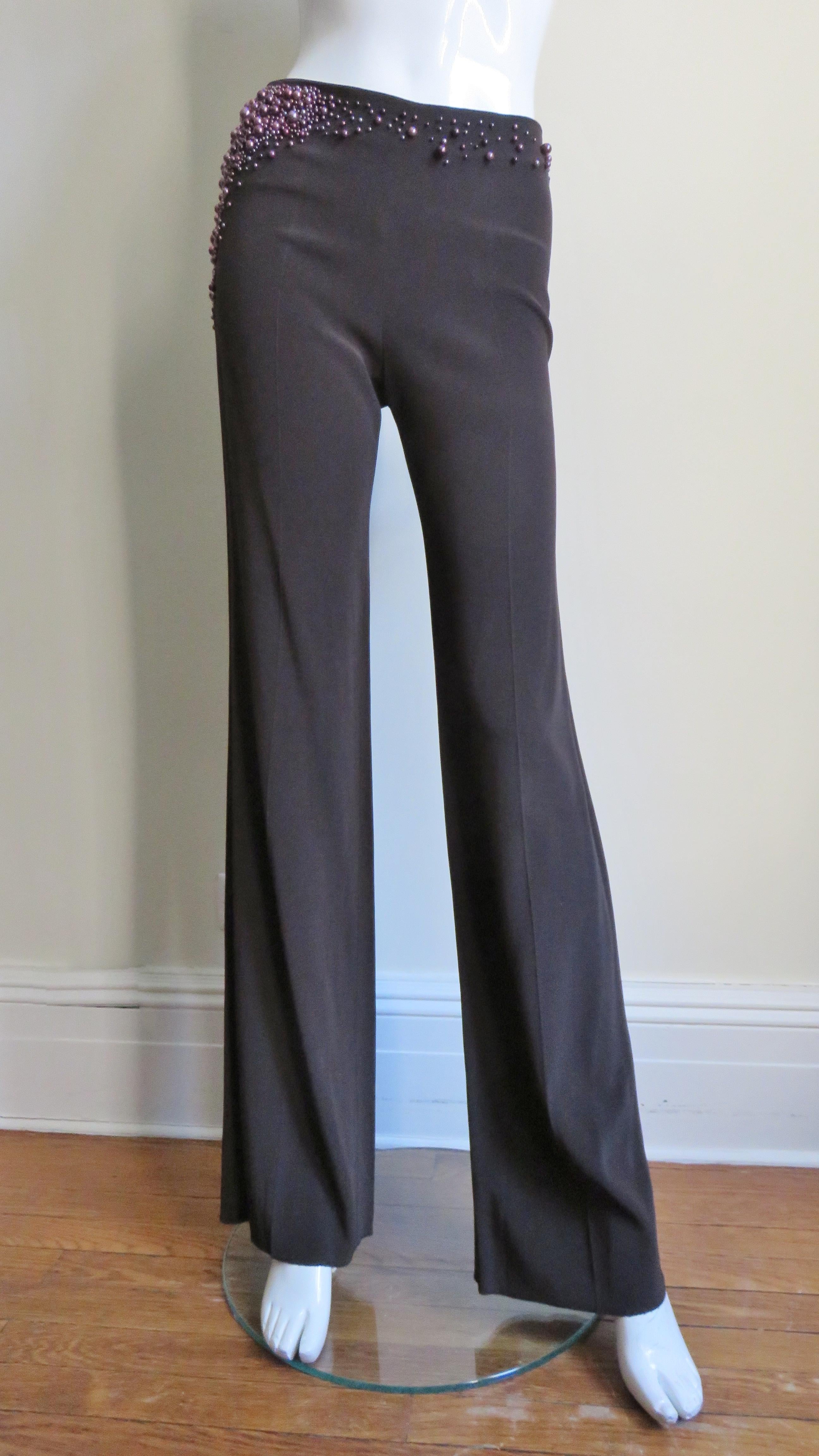 Chloe Pearl Waist Brown Silk Pants 1990s In Excellent Condition In Water Mill, NY